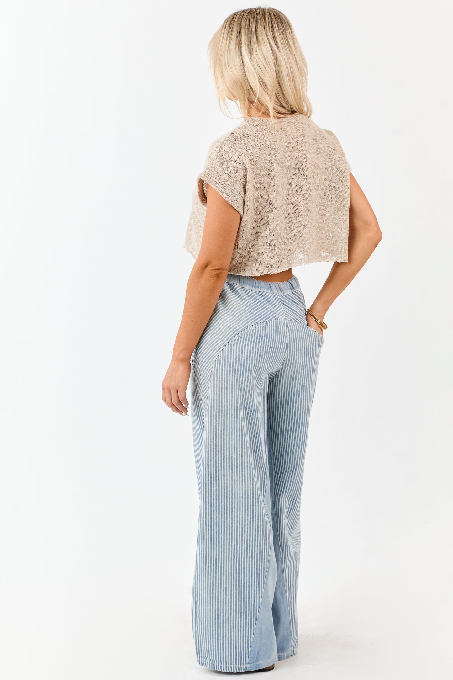 Light Wash Railroad Stripe Wide Leg Denim Pants