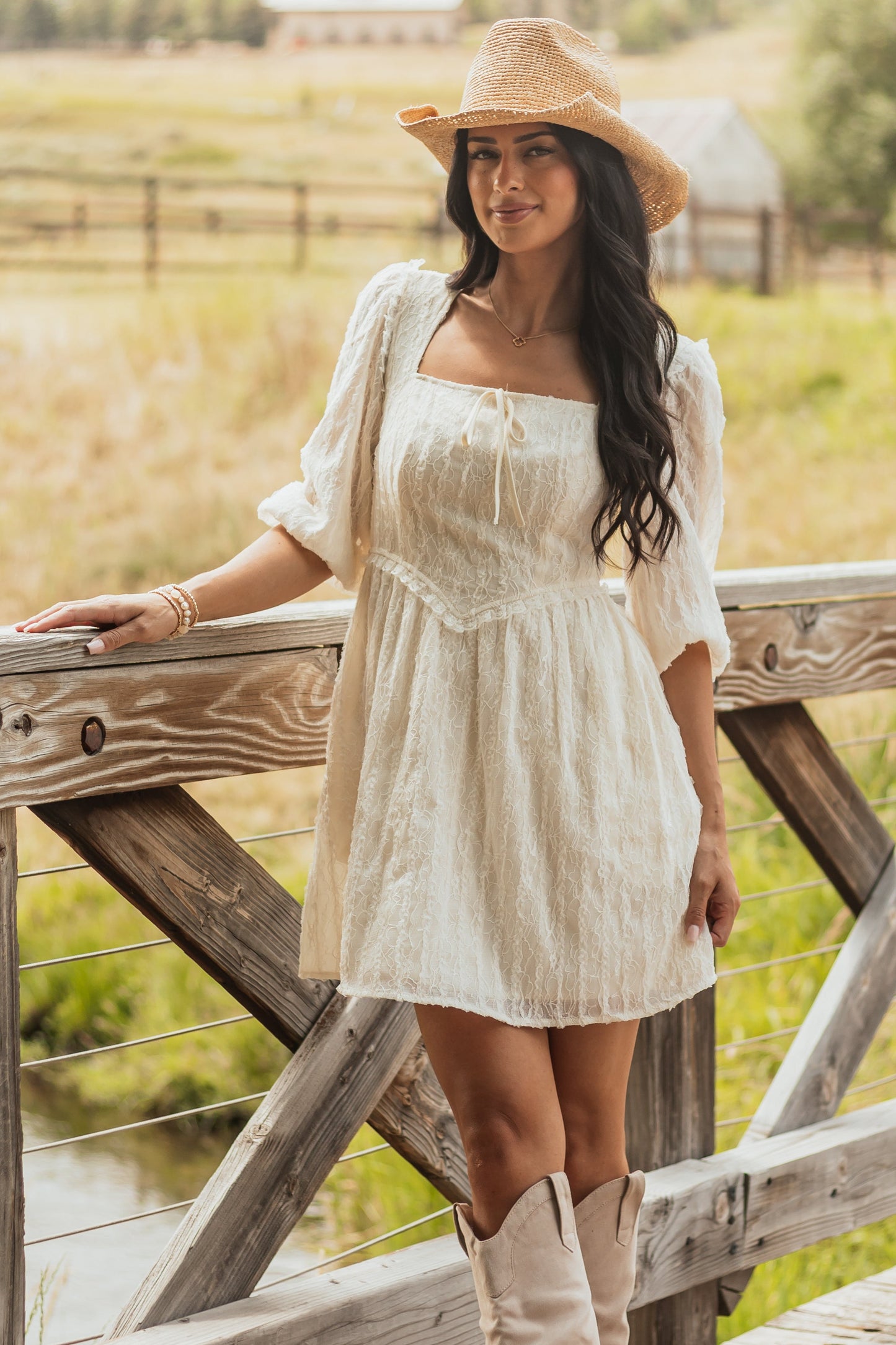 Listicle Cream Lace Smocked Back Mini Dress