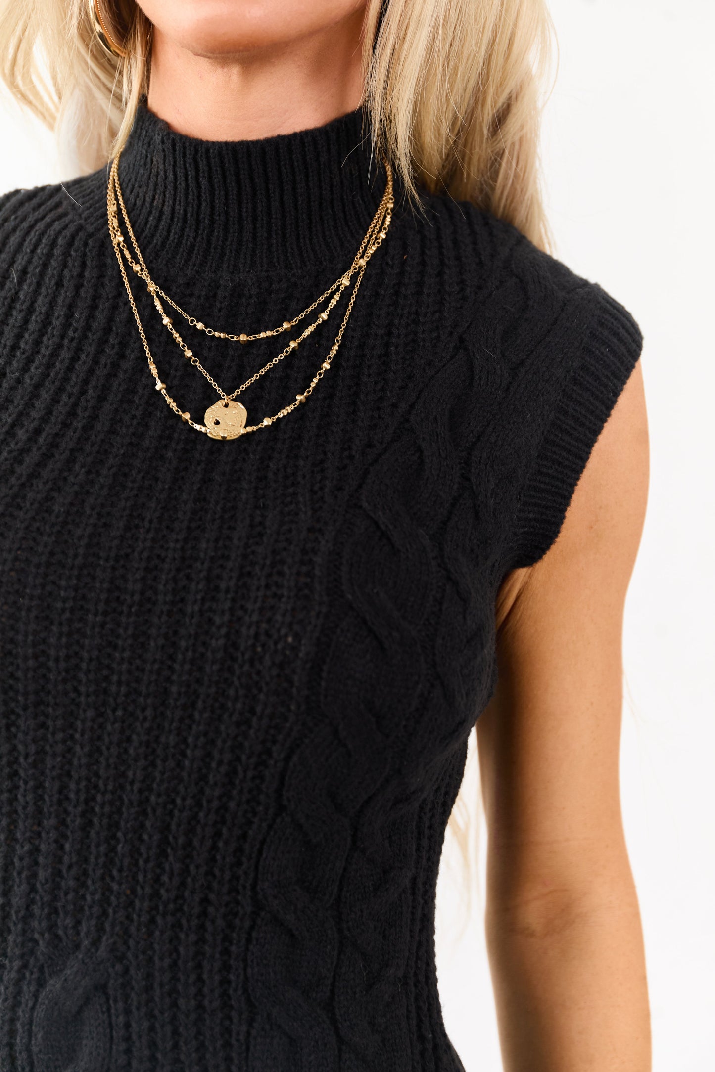 Lovelo Black Mock Neck Cable Sweater Short Dress