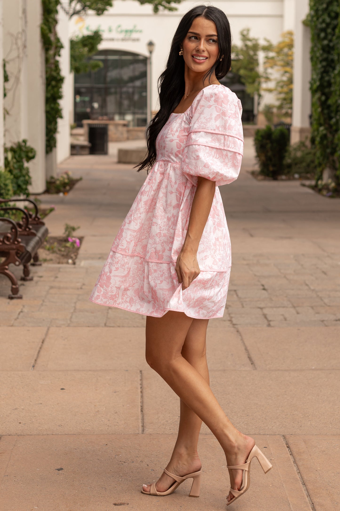 Lovelo Carnation French Toile Puff Sleeve Mini Dress