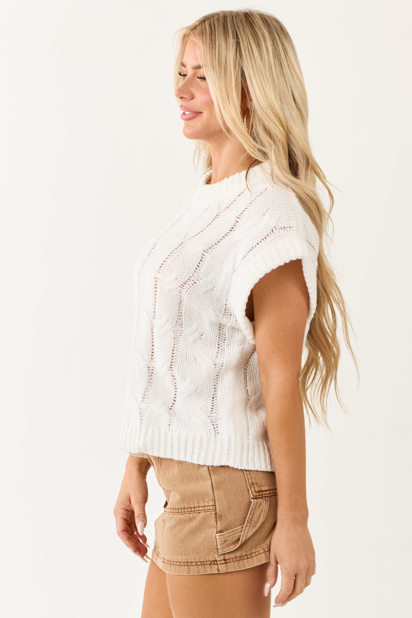 Lovelo White Cable Knit Sweater Vest