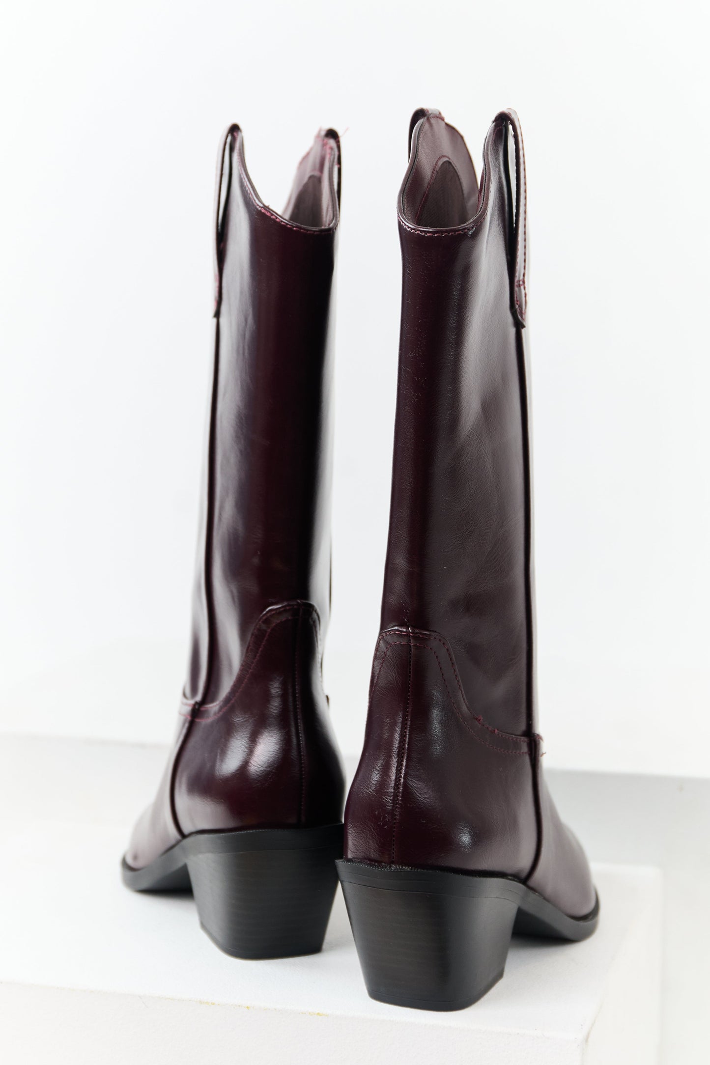 Mahogany Faux Leather Western Style Tall Boots