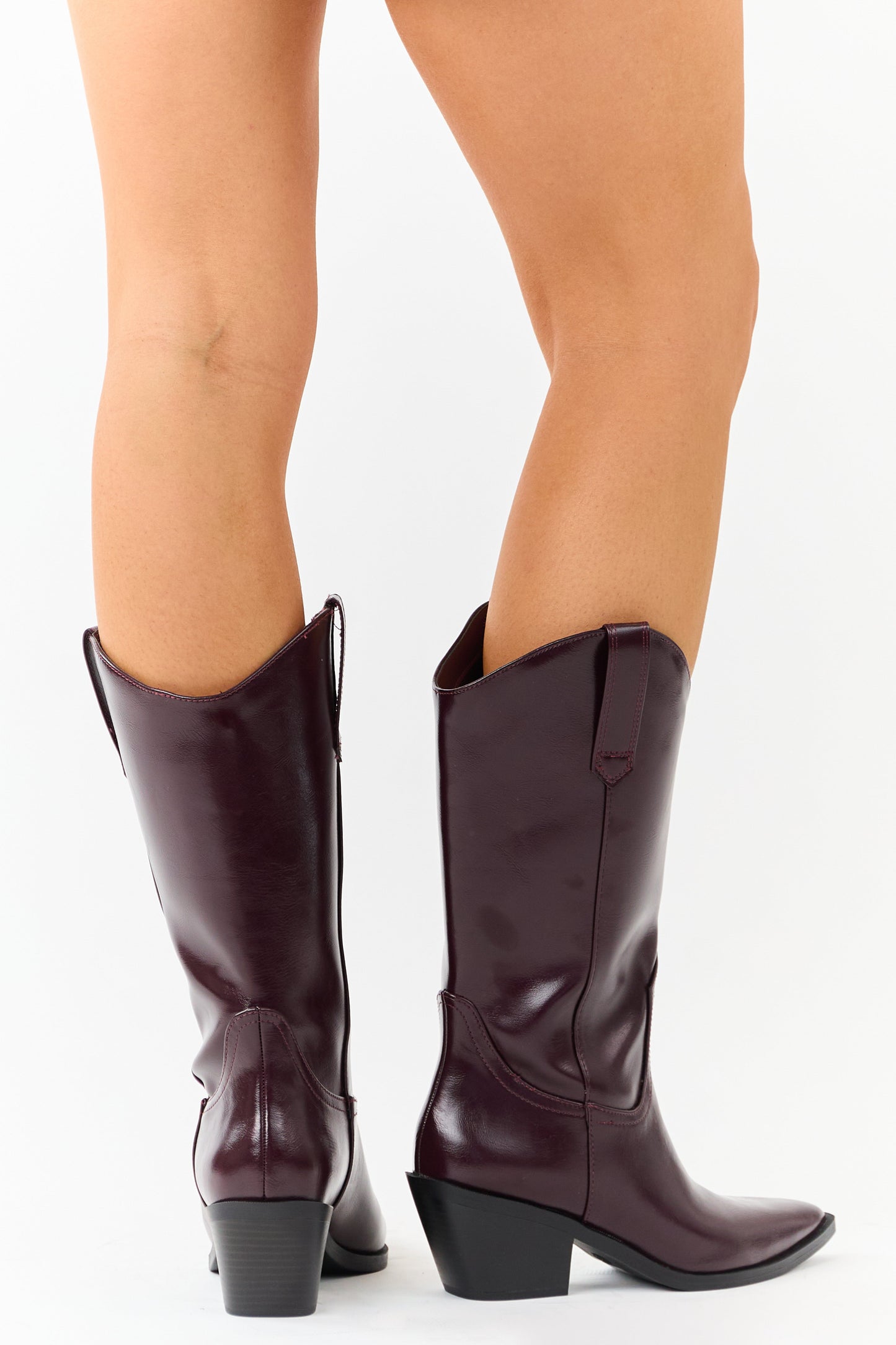 Mahogany Faux Leather Western Style Tall Boots