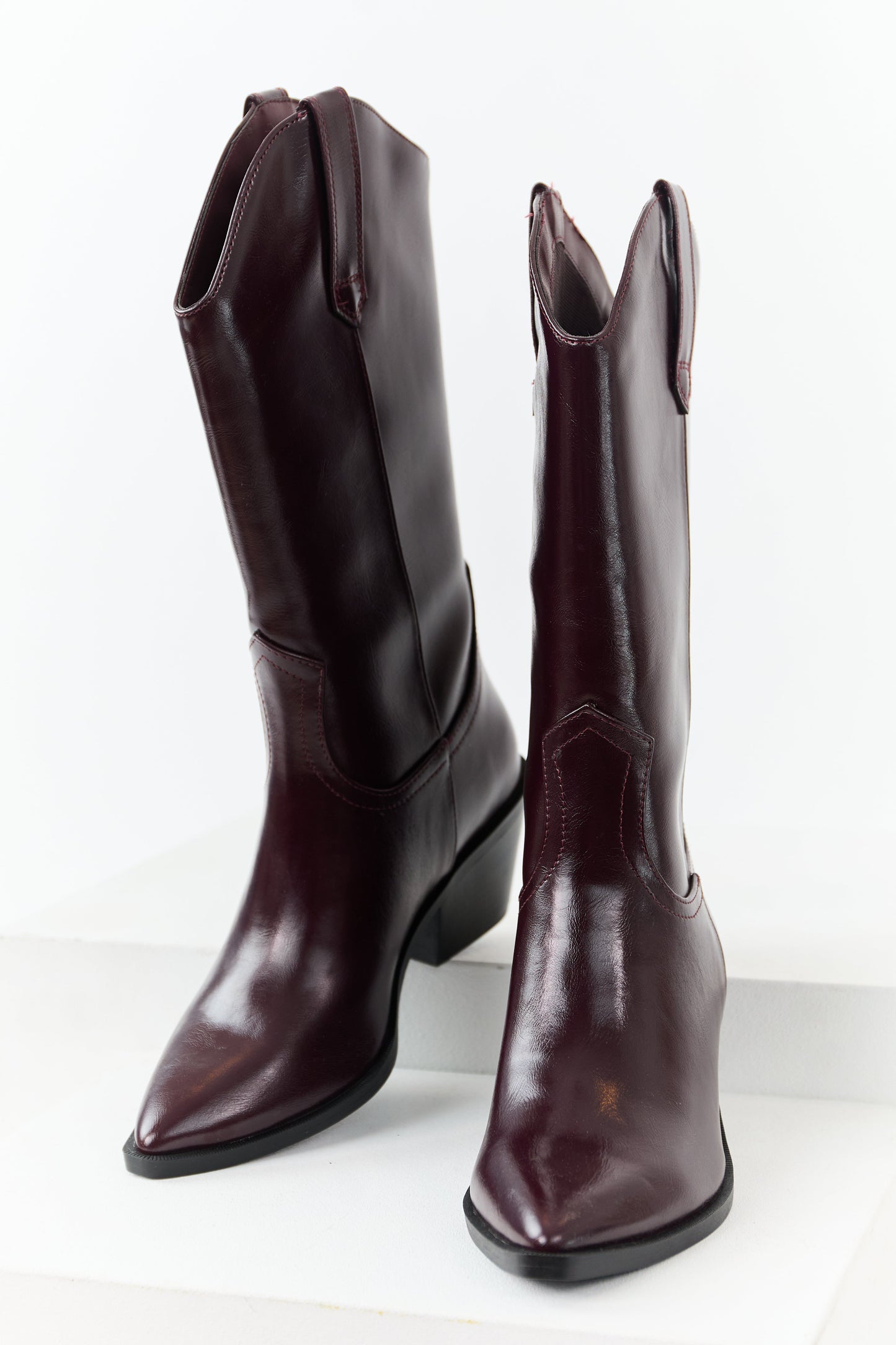 Mahogany Faux Leather Western Style Tall Boots