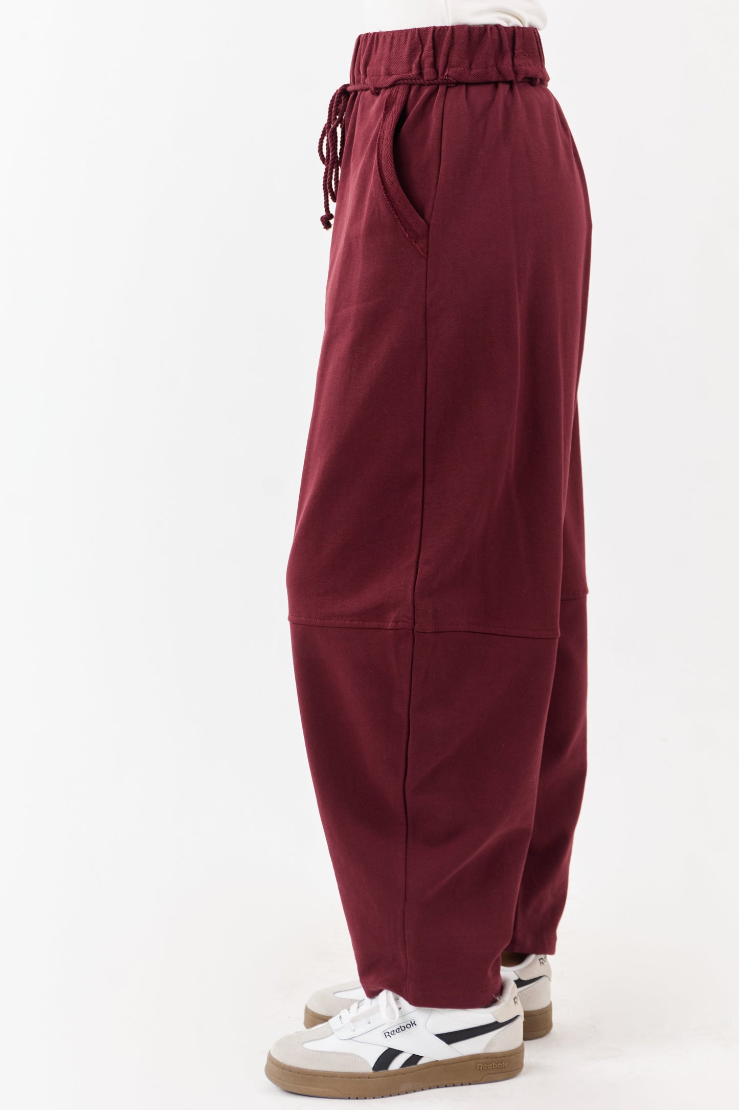 Maroon Waist Tie Barrel Style Cotton Sweatpants