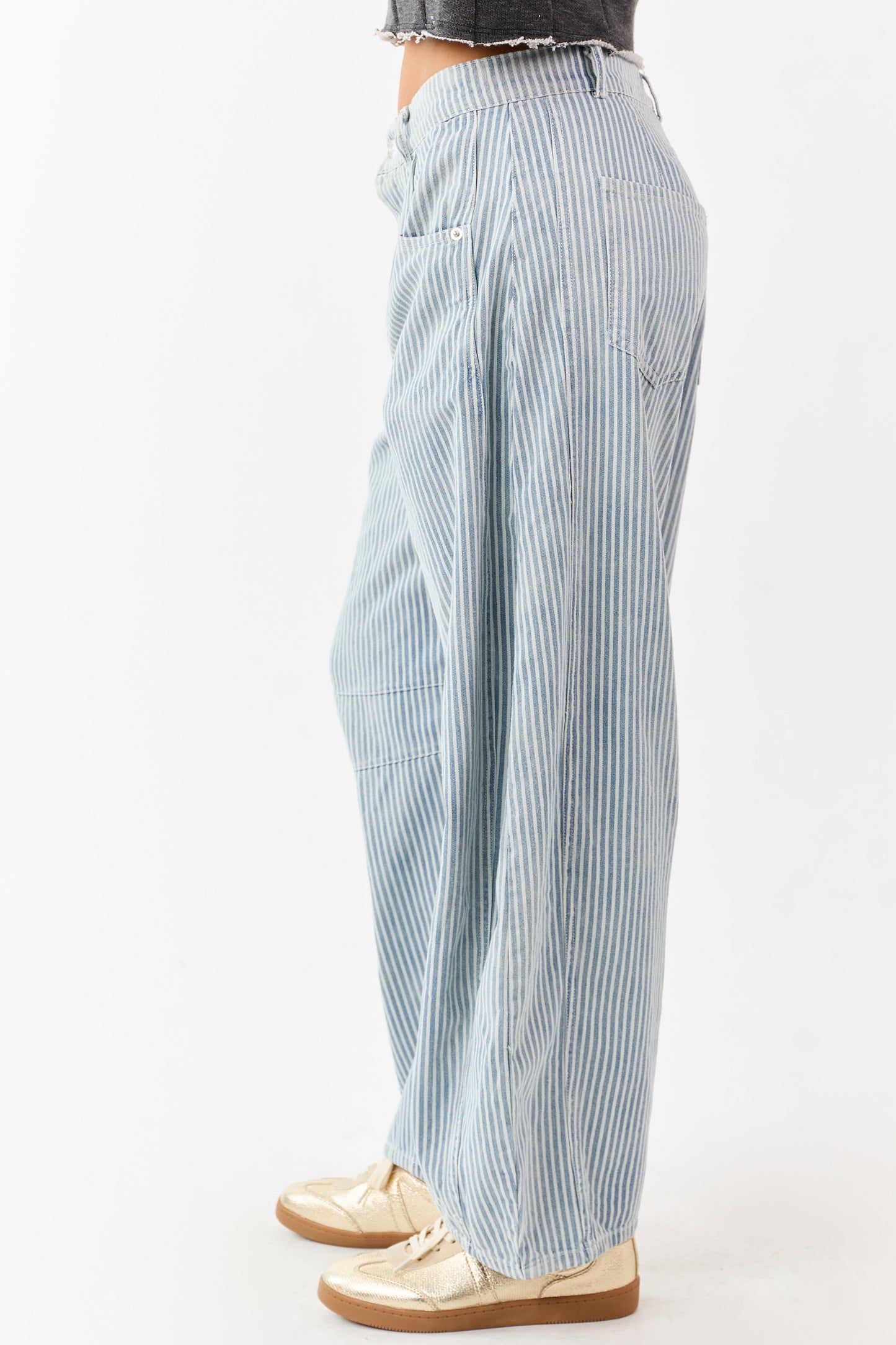 Medium Mineral Wash Railroad Stripe Barrel Jeans