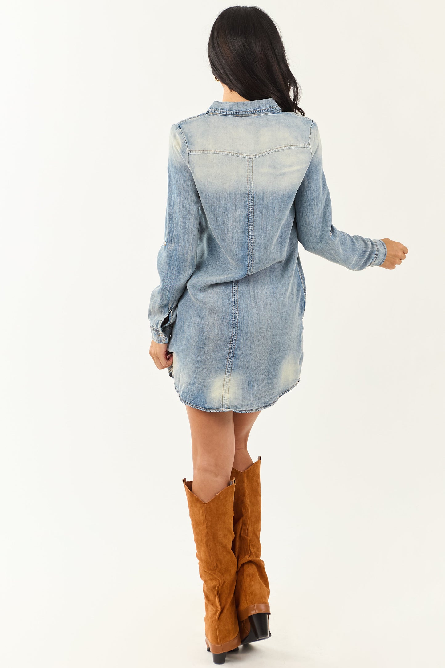 Medium Vintage Wash Chambray Button Down Mini Dress