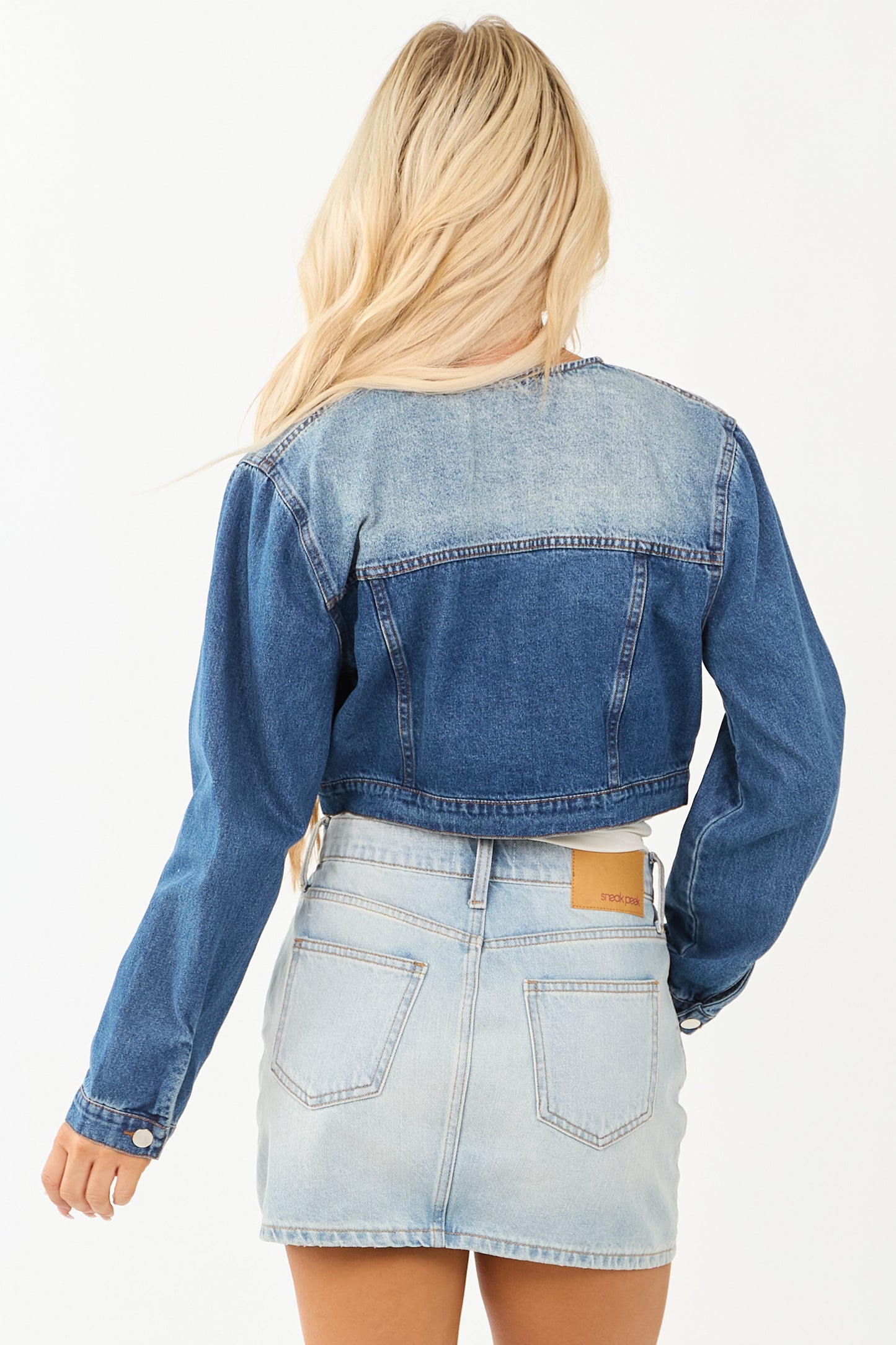 Medium Wash Acid Wash Cropped Denim Jacket