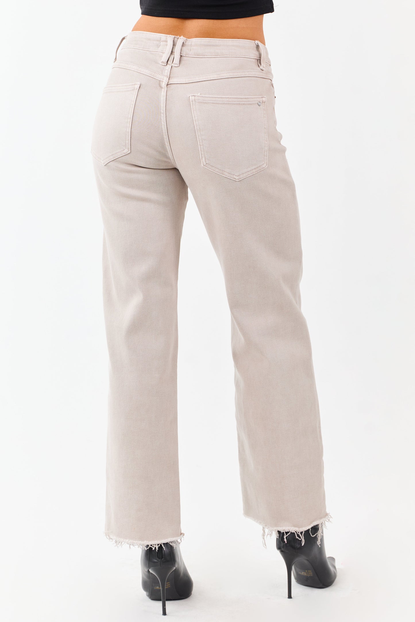 Mica Denim Almond Raw Hem Stretchy Straight Jeans