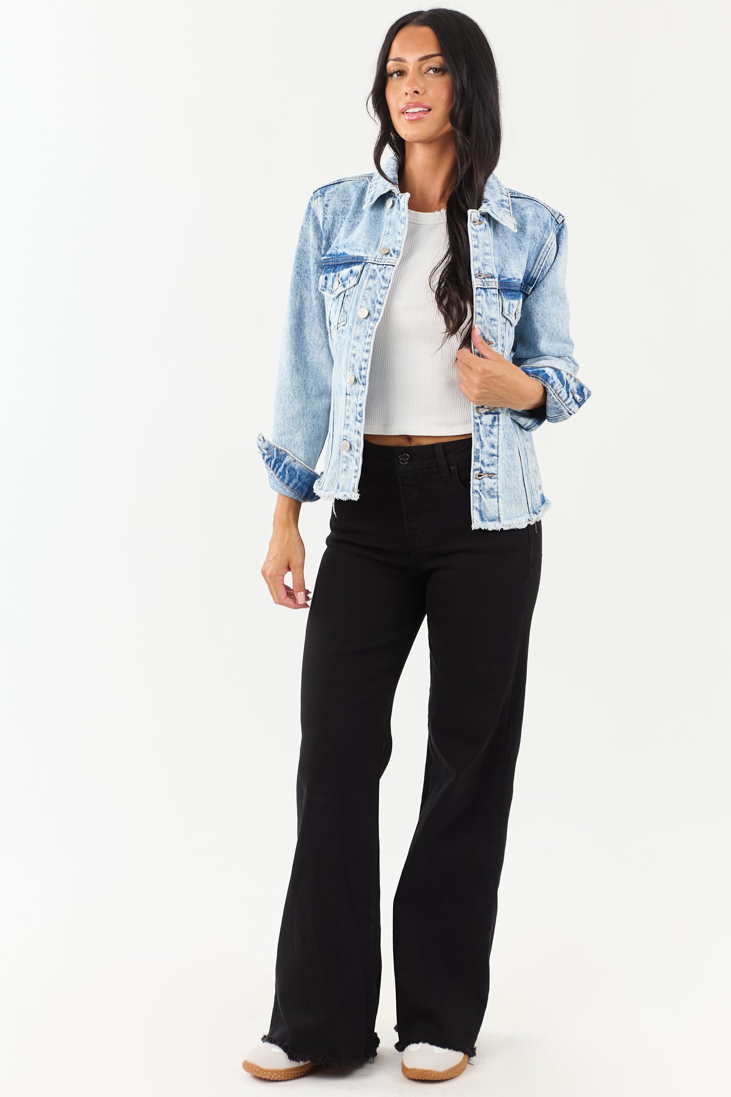 Mica Denim Light Acid Wash Button Down Jacket