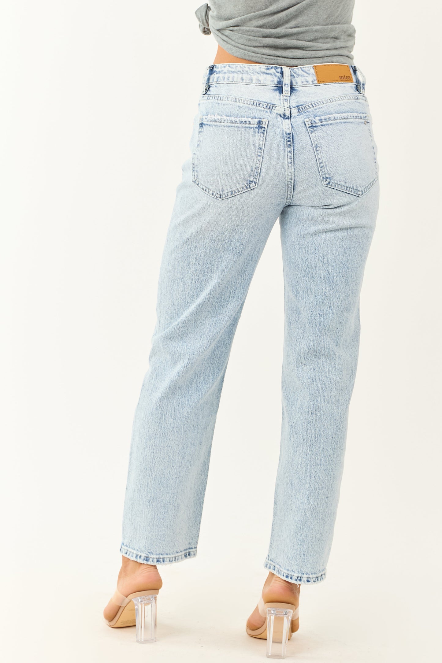 Mica Denim Light Acid Wash High Rise Straight Leg Jeans