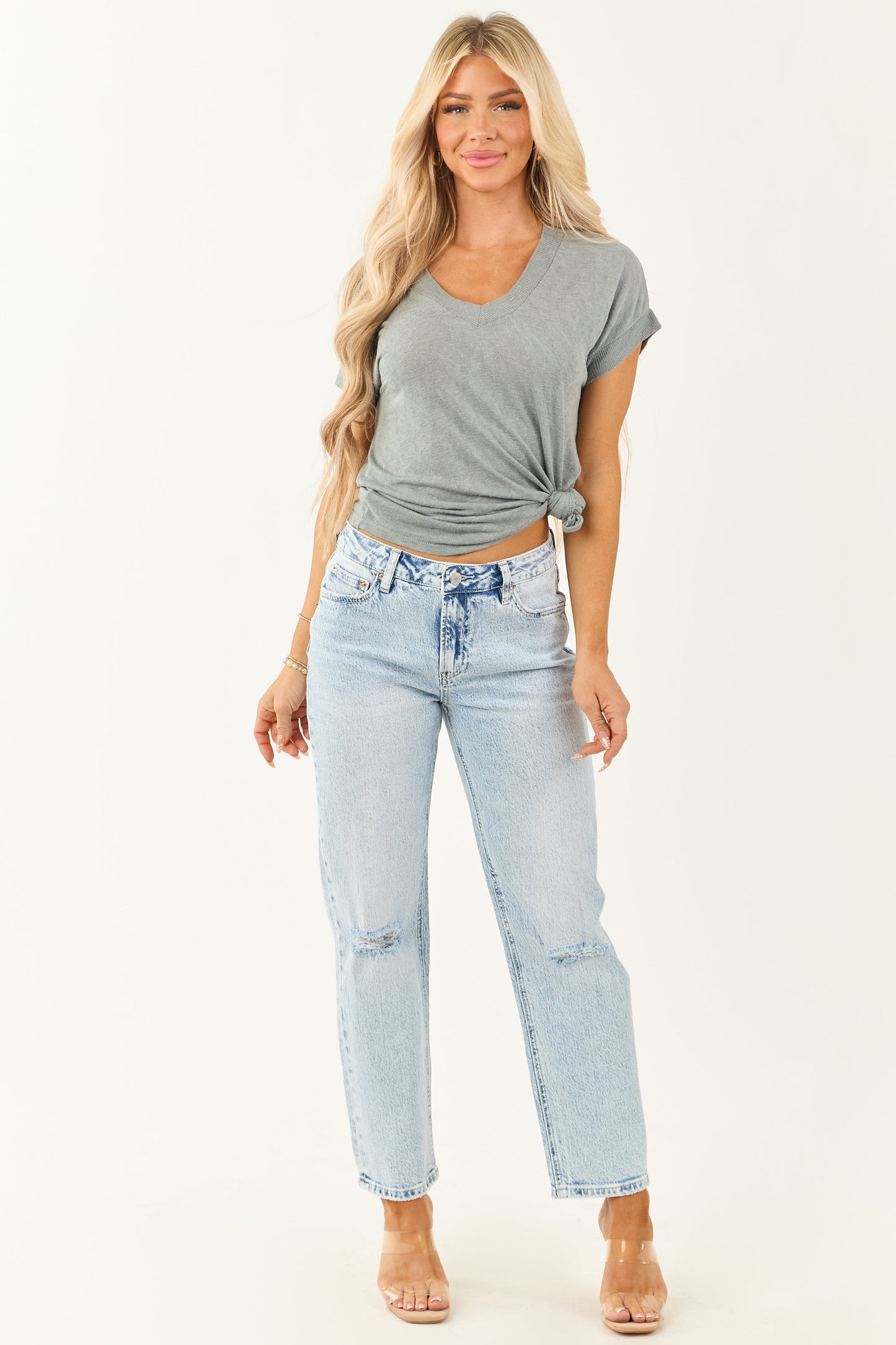 Mica Denim Light Acid Wash High Rise Straight Leg Jeans