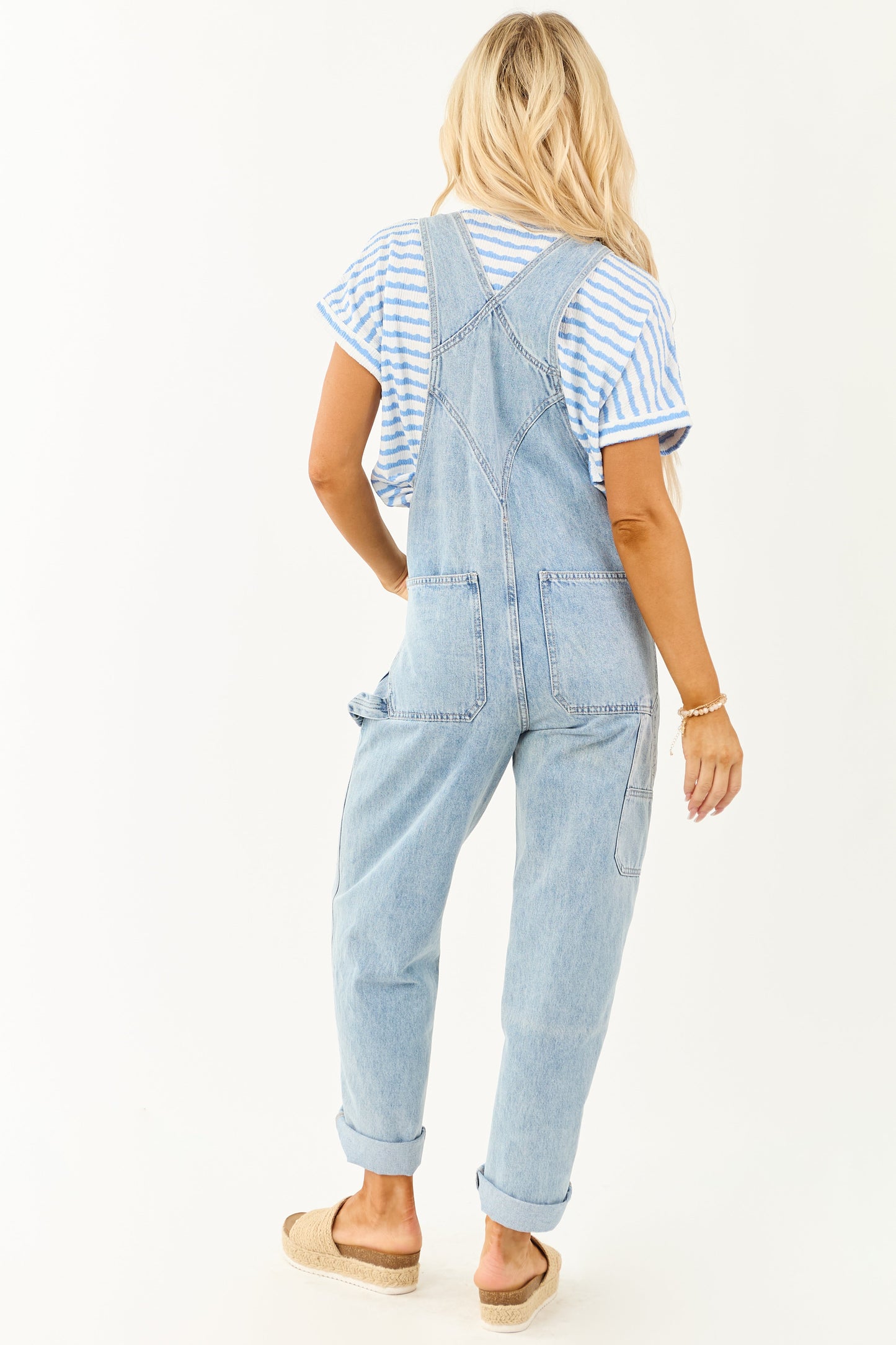 Mica Denim Light Wash Utility Straight Leg Overalls