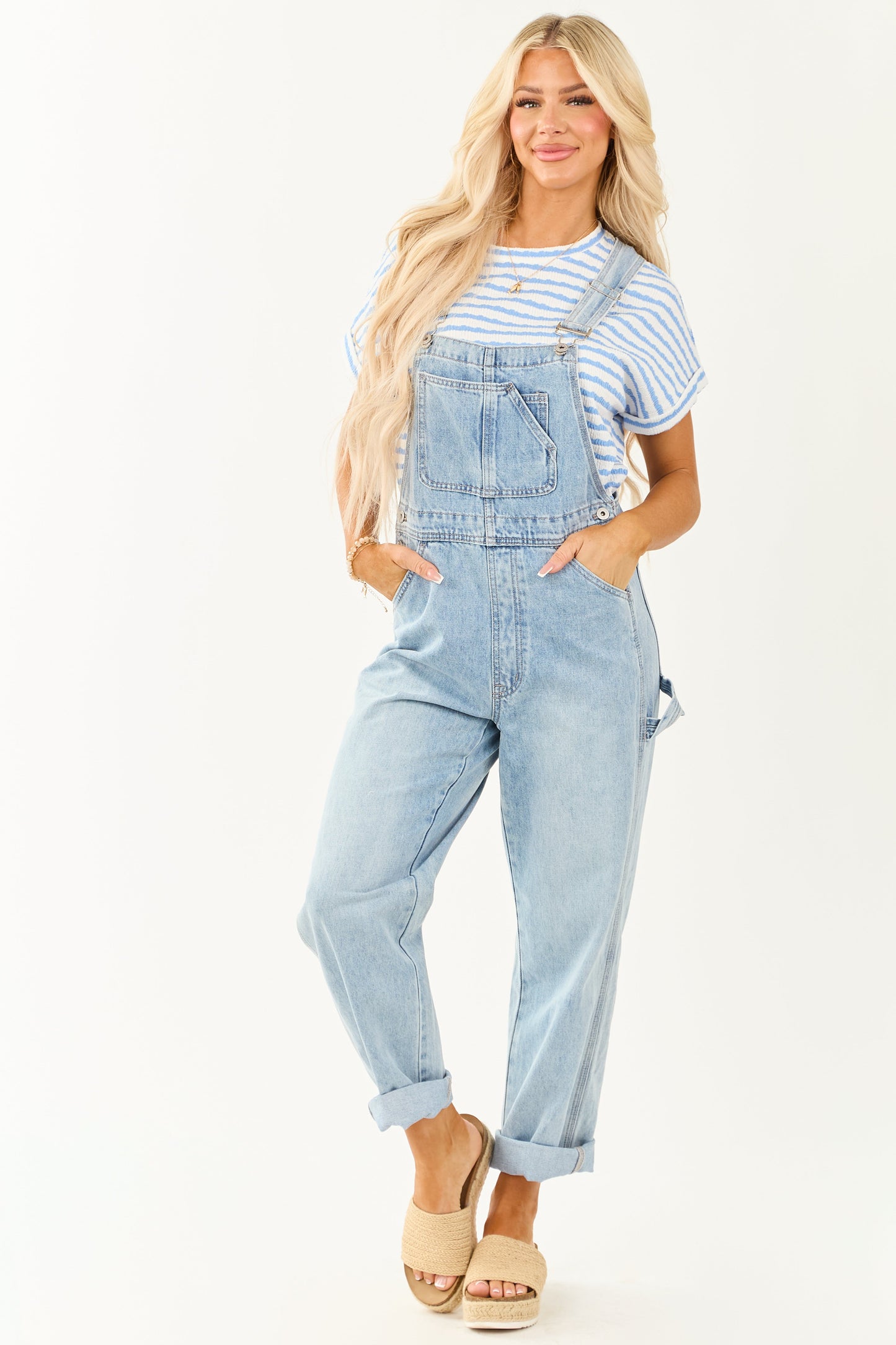 Mica Denim Light Wash Utility Straight Leg Overalls