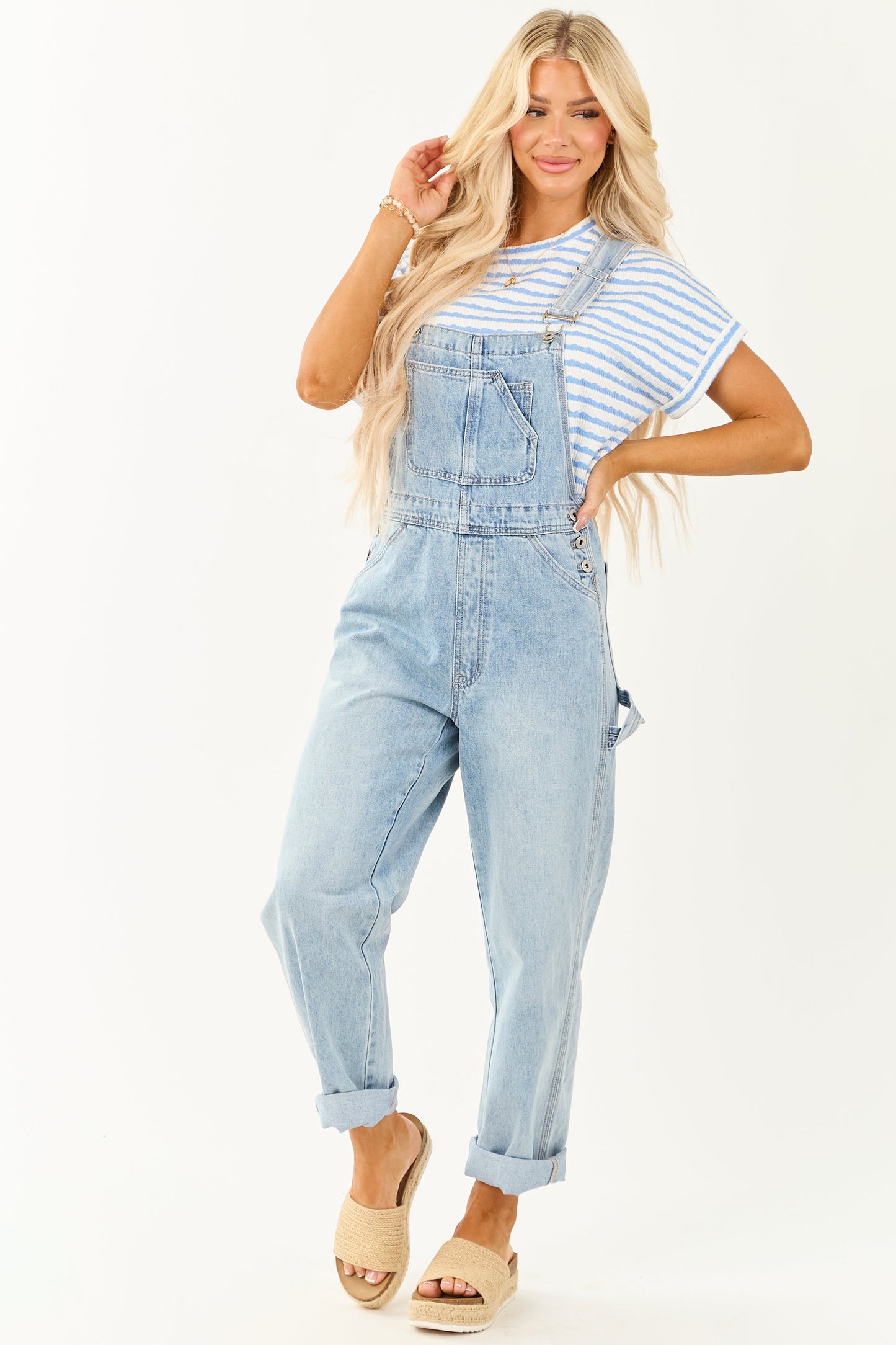 Mica Denim Light Wash Utility Straight Leg Overalls