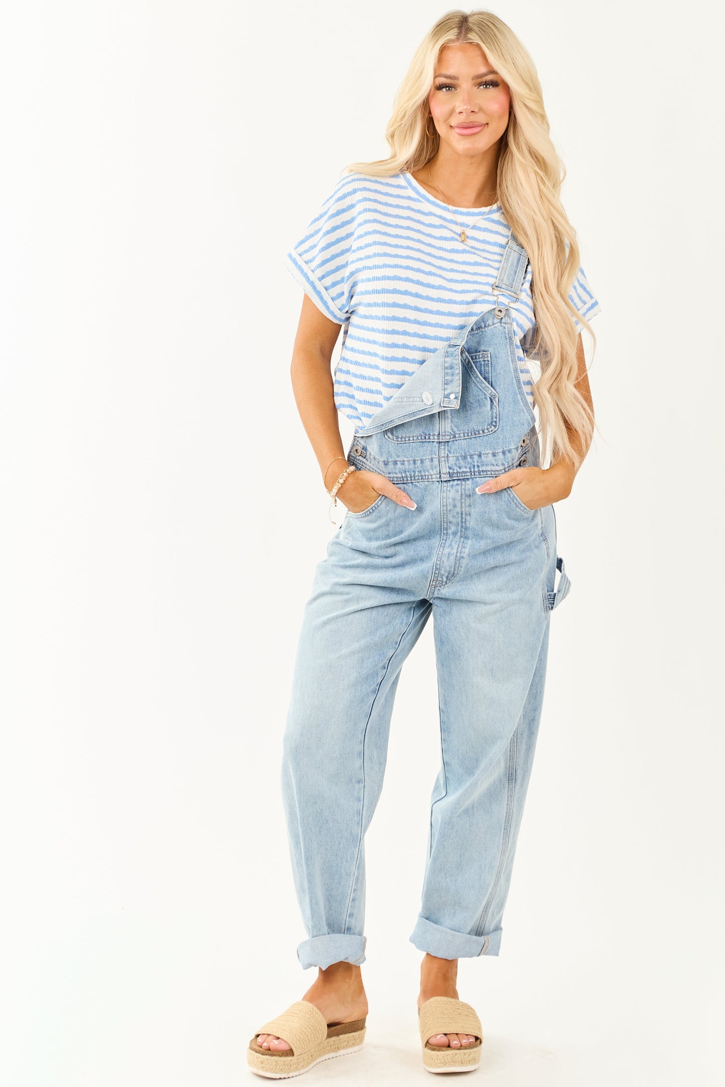 Mica Denim Light Wash Utility Straight Leg Overalls