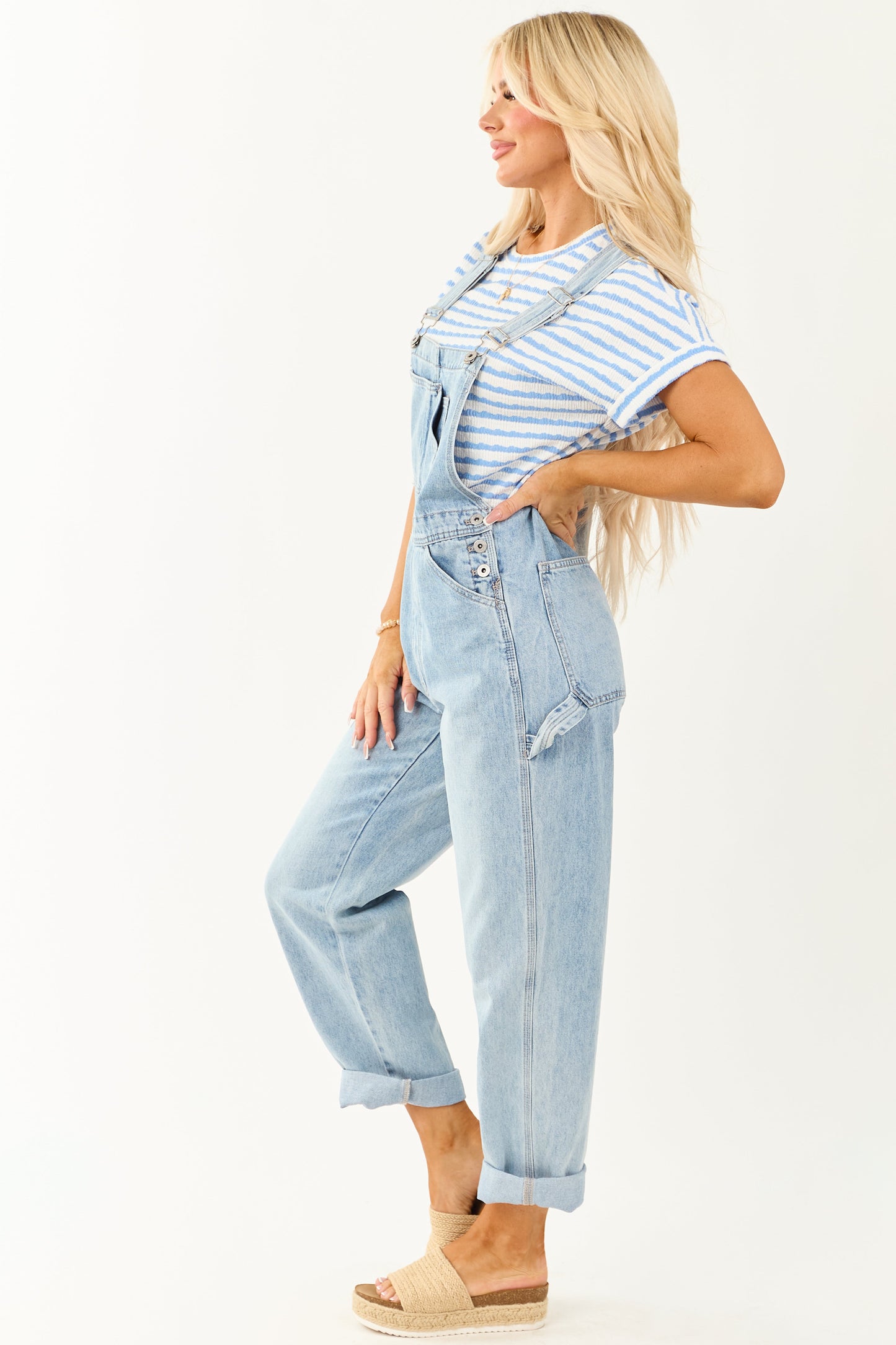 Mica Denim Light Wash Utility Straight Leg Overalls