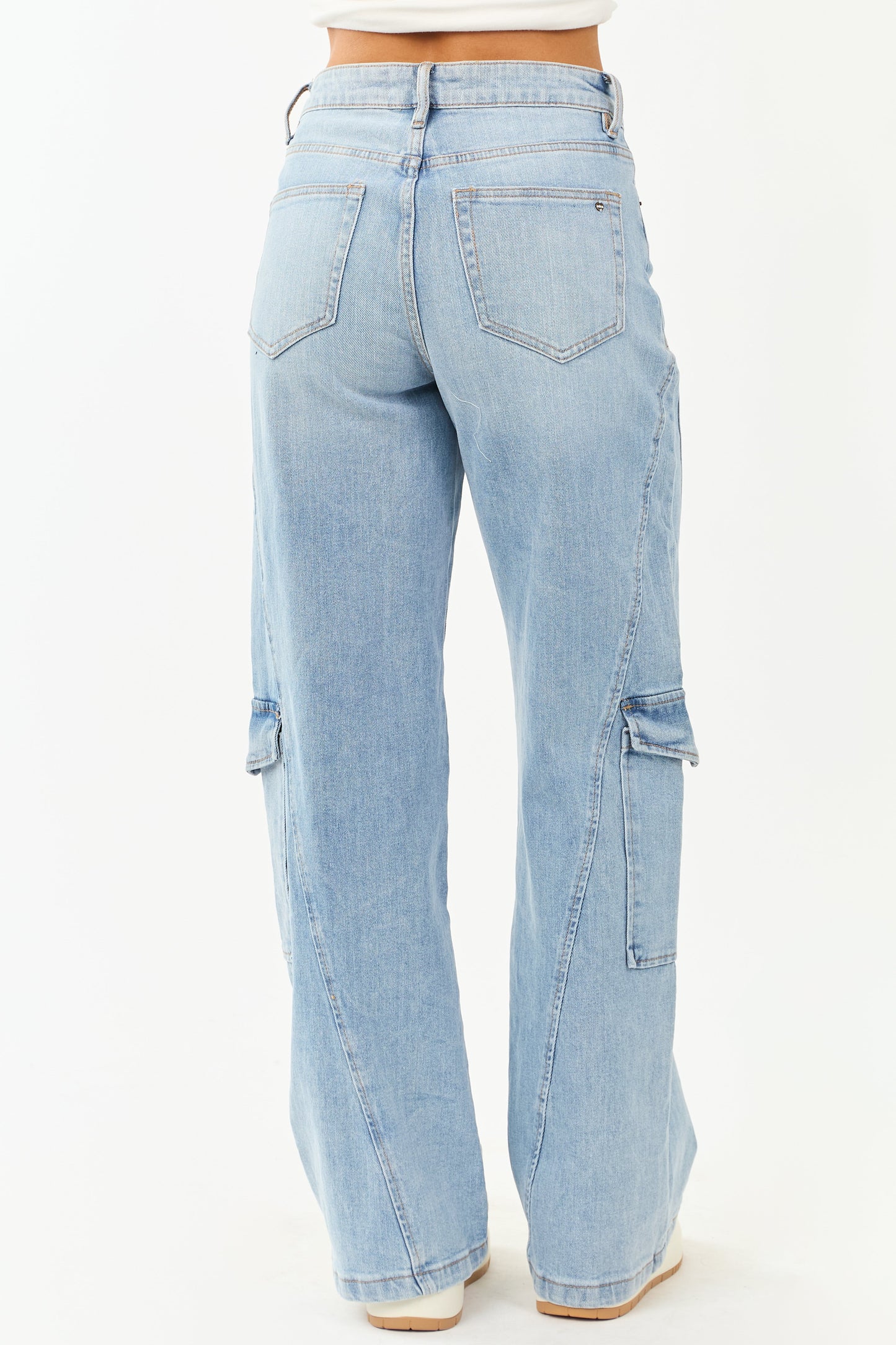 Mica Denim Light Wash Wide Leg Cargo Jeans