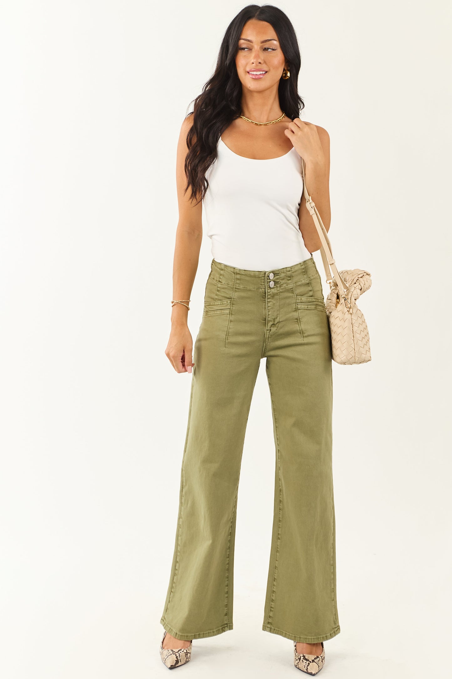 Mica Denim Pistachio Wide Leg Stretchy Jeans