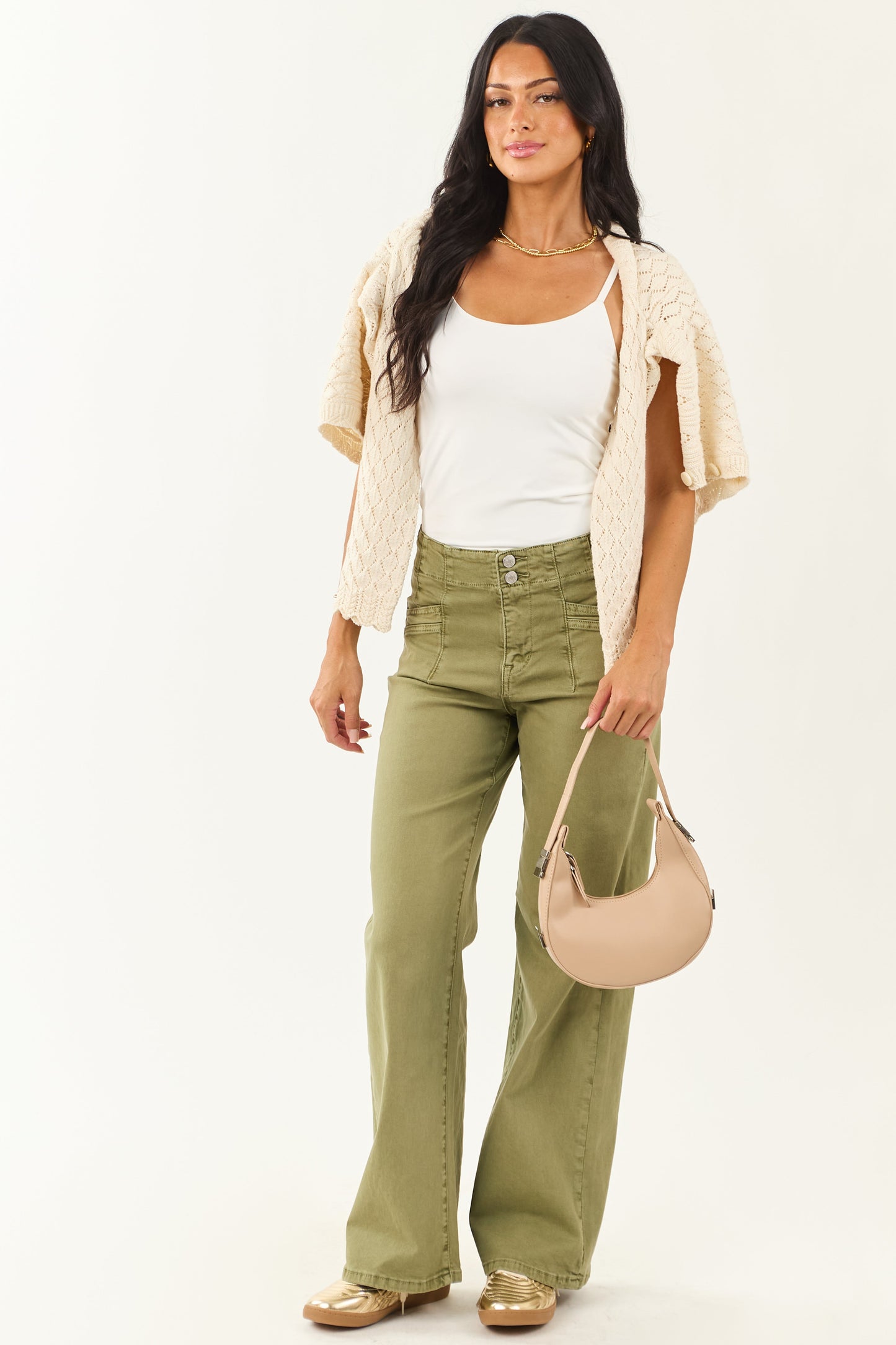 Mica Denim Pistachio Wide Leg Stretchy Jeans