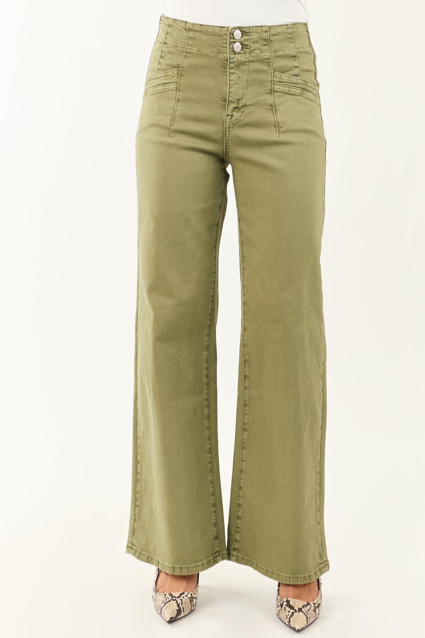 Mica Denim Pistachio Wide Leg Stretchy Jeans