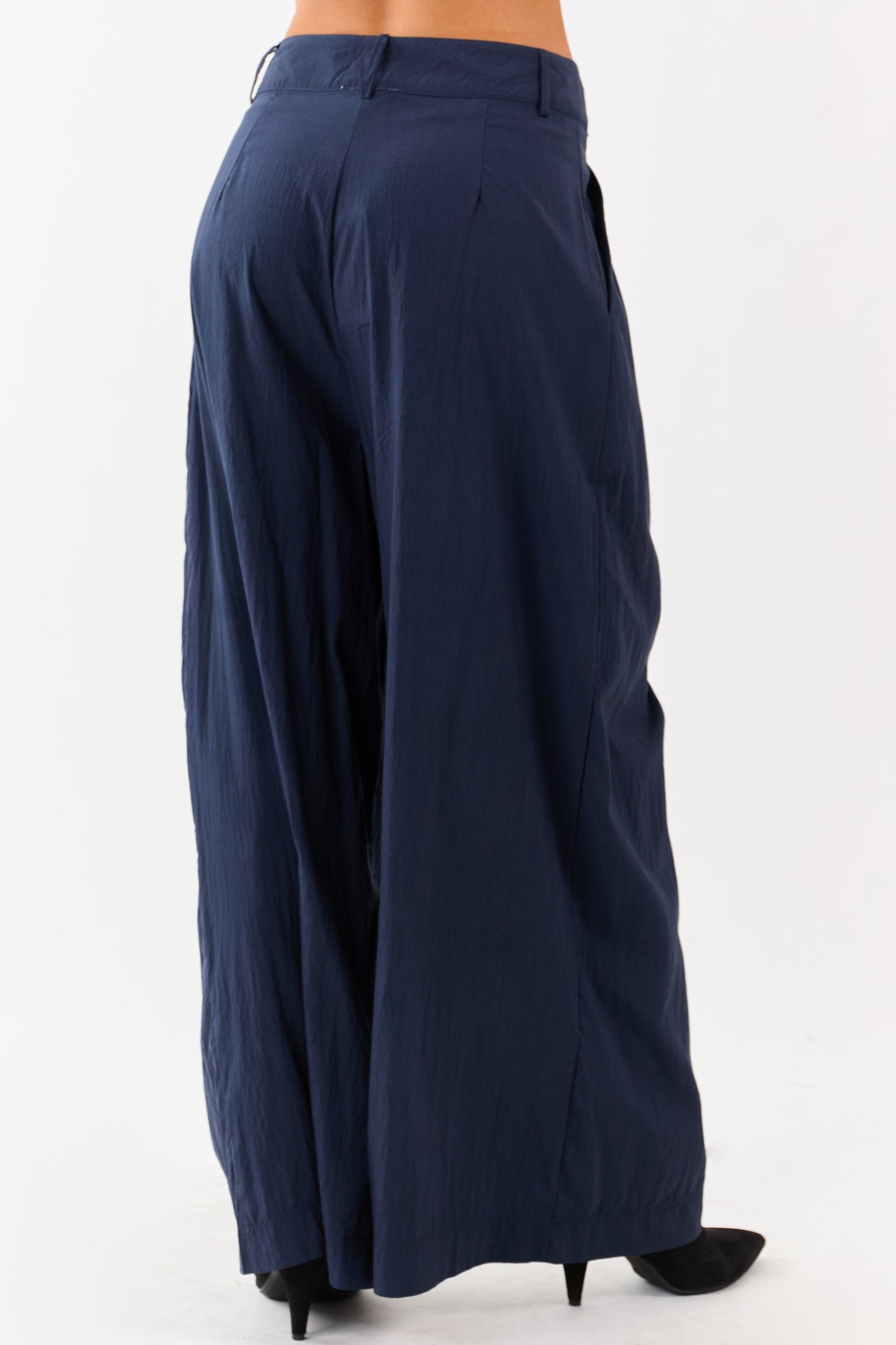 Navy Pleated High Waisted Wide Leg Palazzo Pants