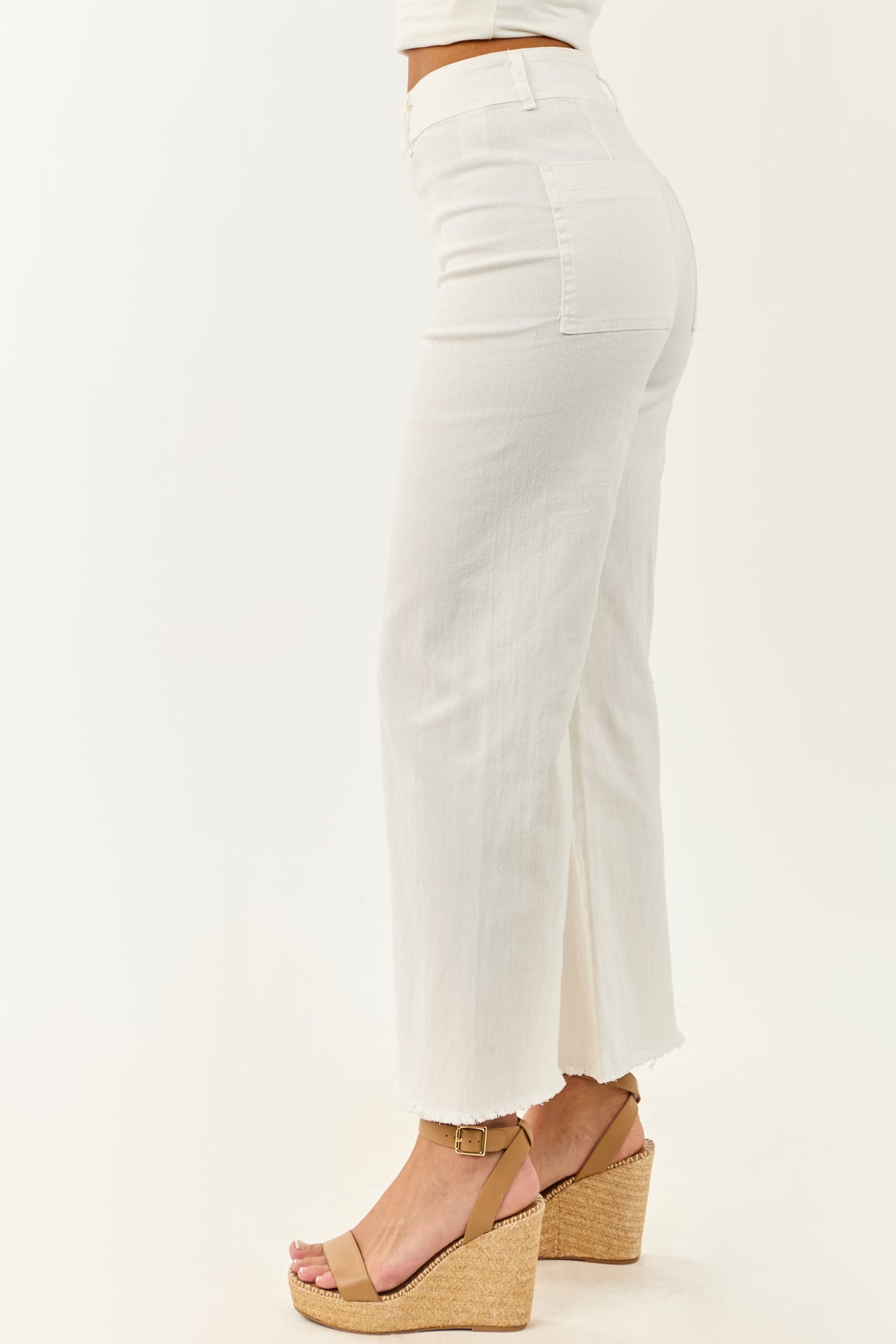 Off White Stretchy Denim Wide Leg Pants