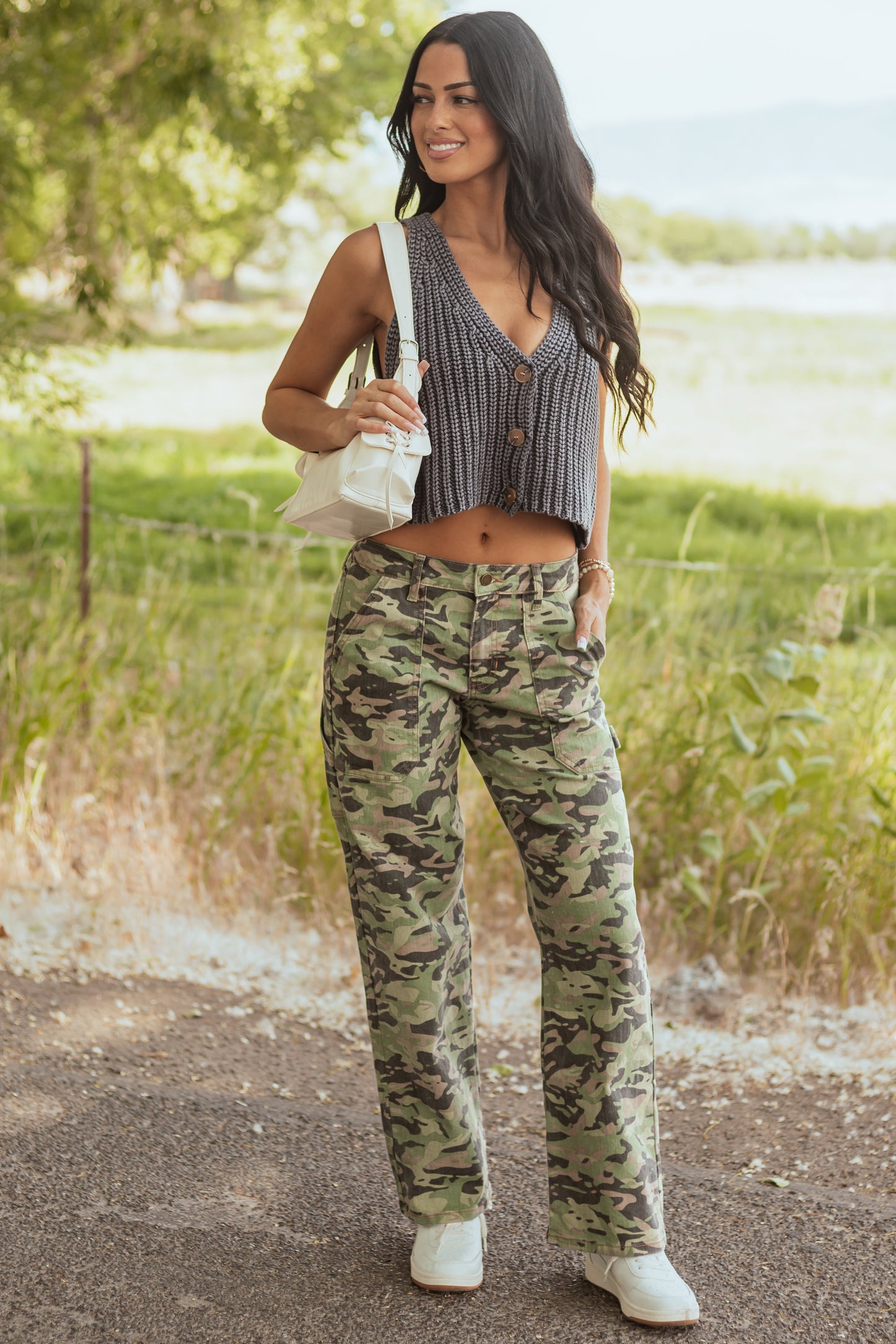 Olive Camo High Rise Straight Leg Carpenter Jeans