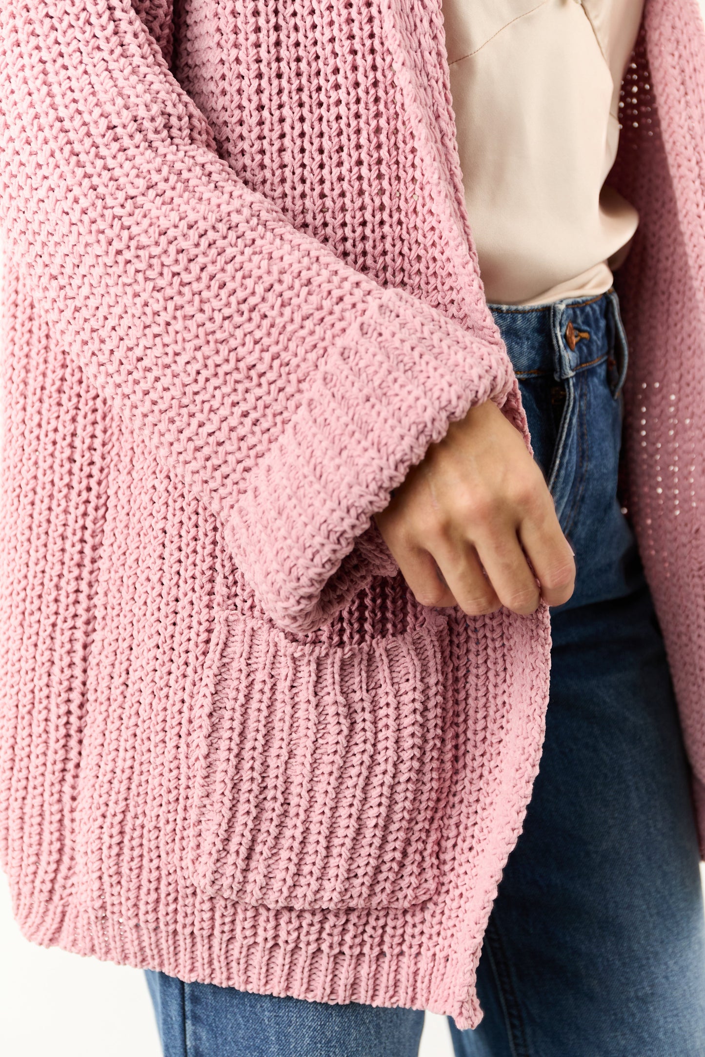 POL Baby Pink Open Front Soft Knit Cardigan