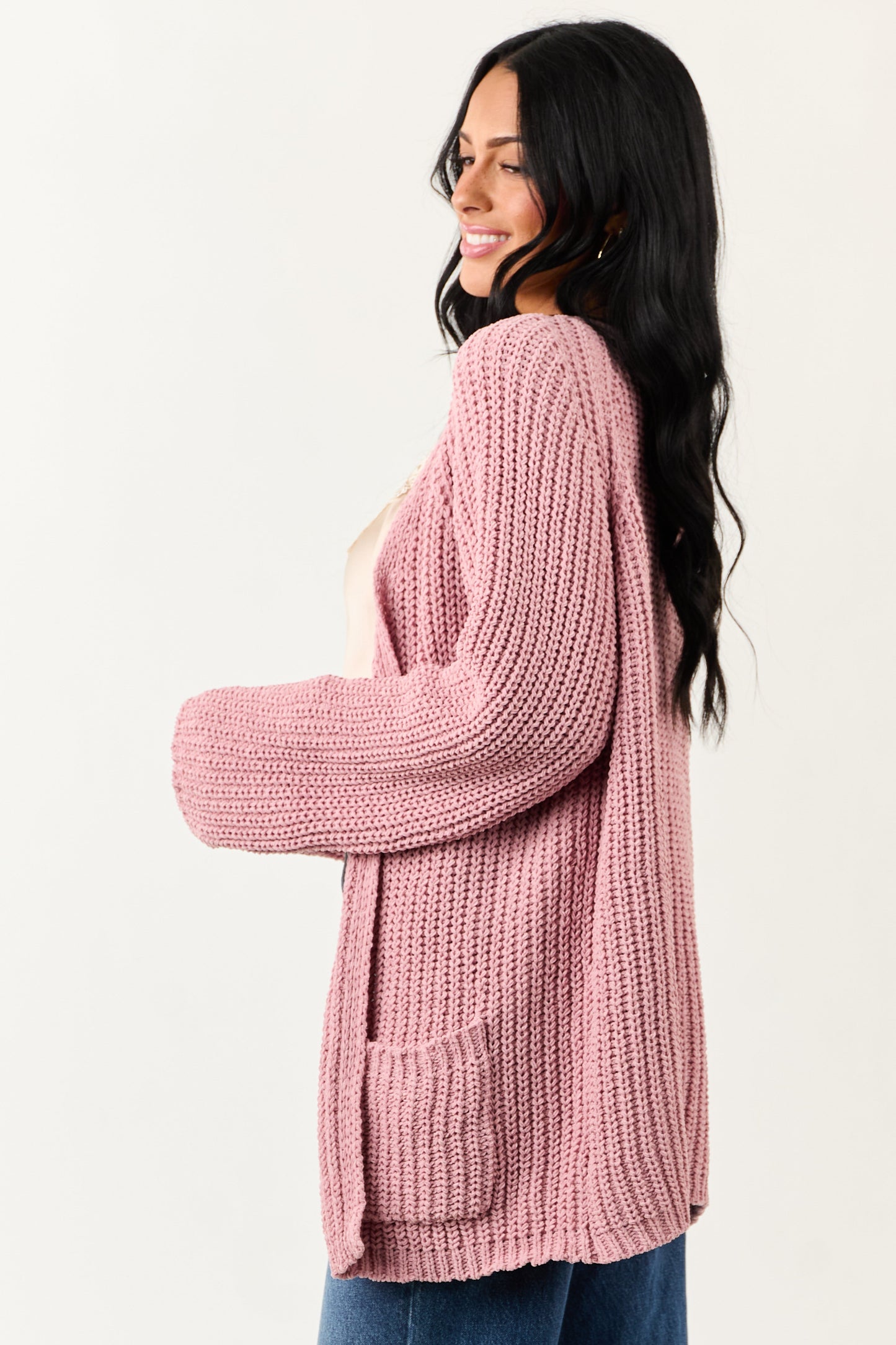 POL Baby Pink Open Front Soft Knit Cardigan
