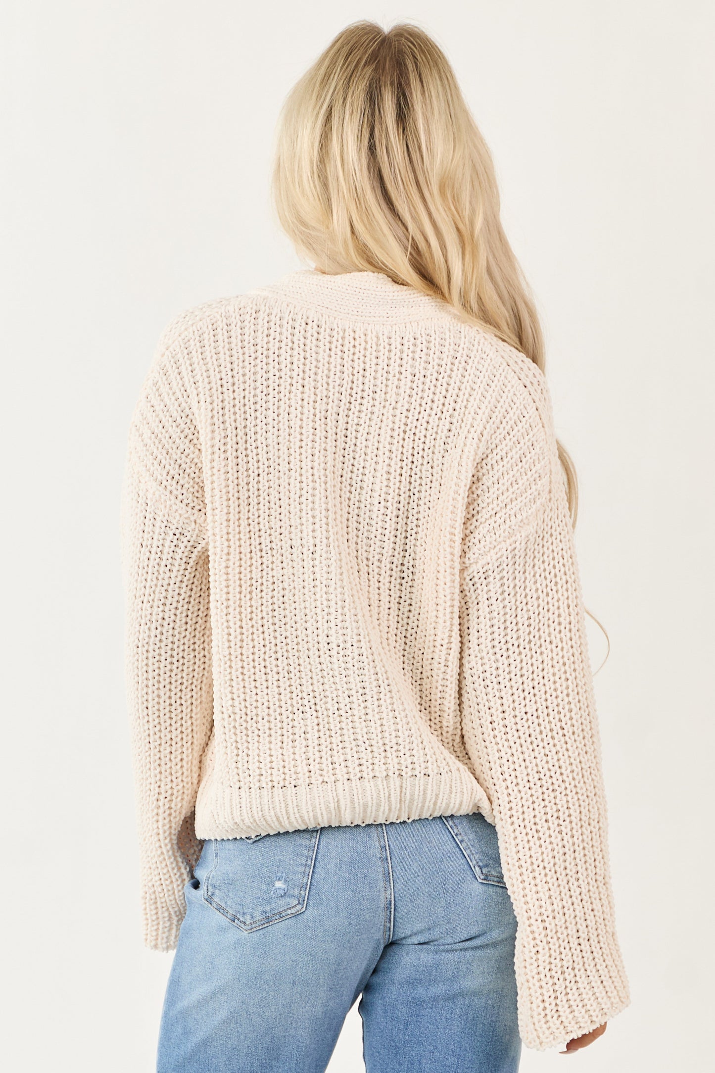 POL Vanilla Knit Flower Button Down Sweater Cardigan