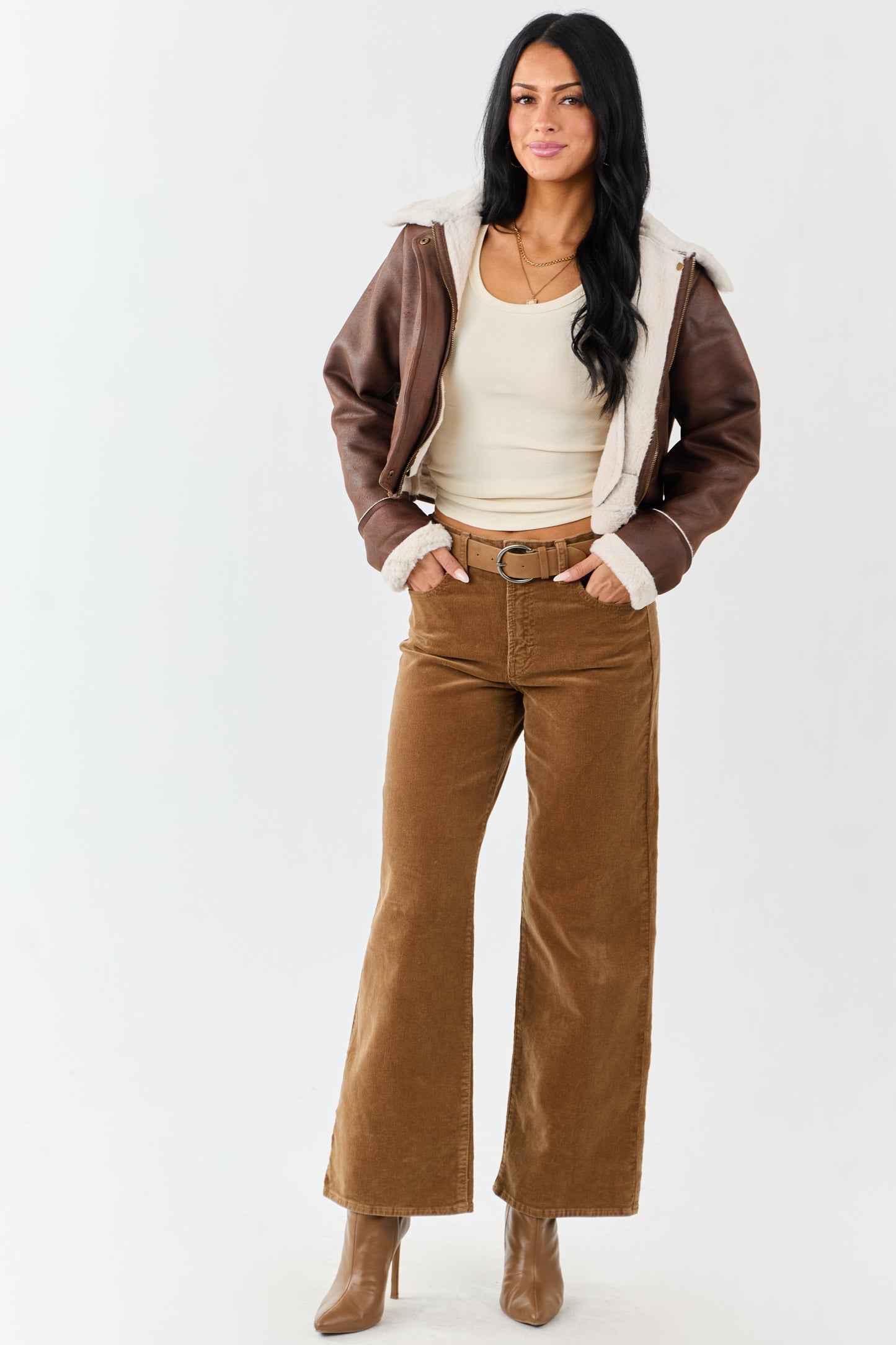 Peanut Corduroy Wide Leg High Rise Pants