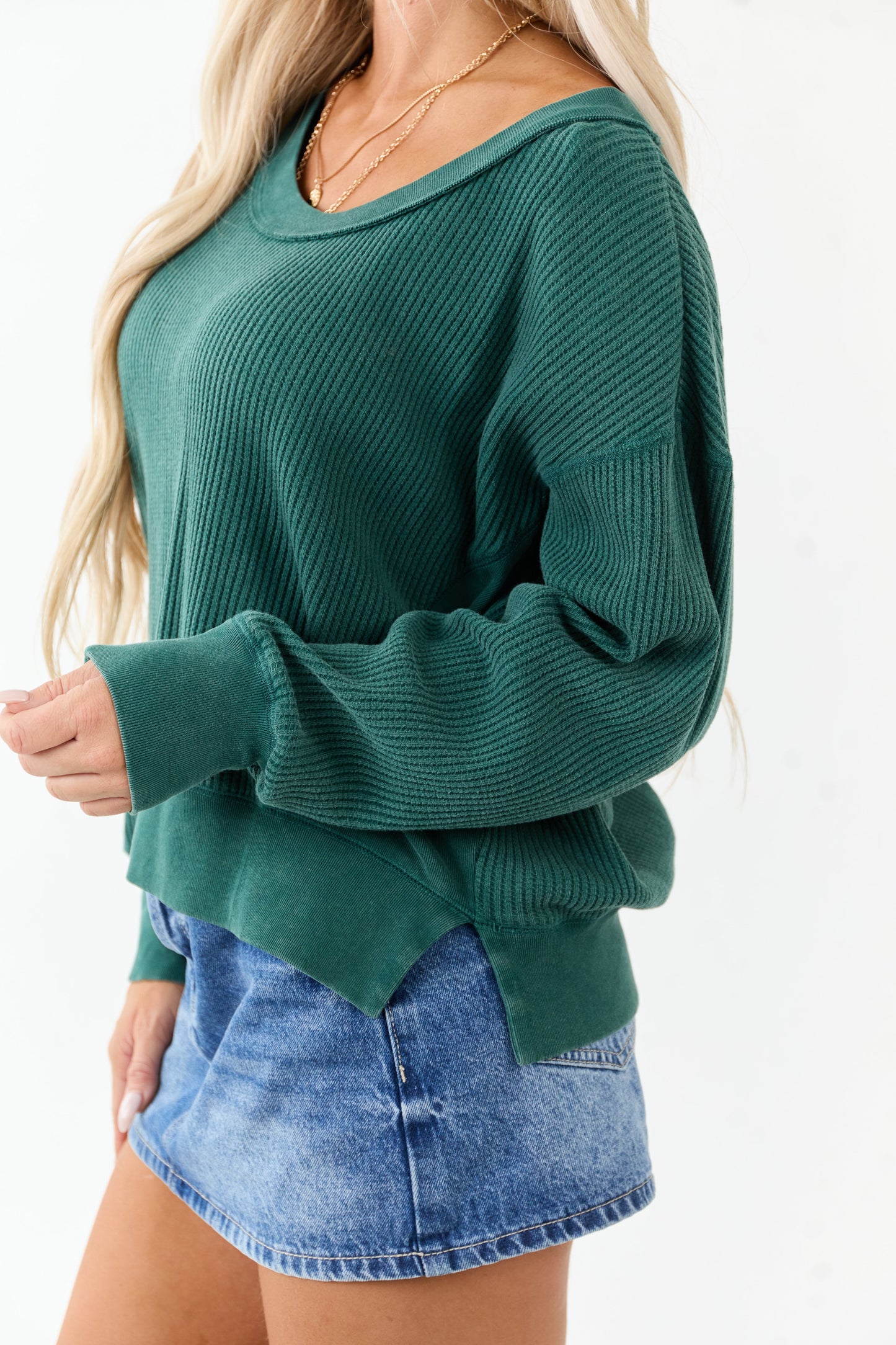 Pine Boat Neck Cotton Knit Relaxed Sweater