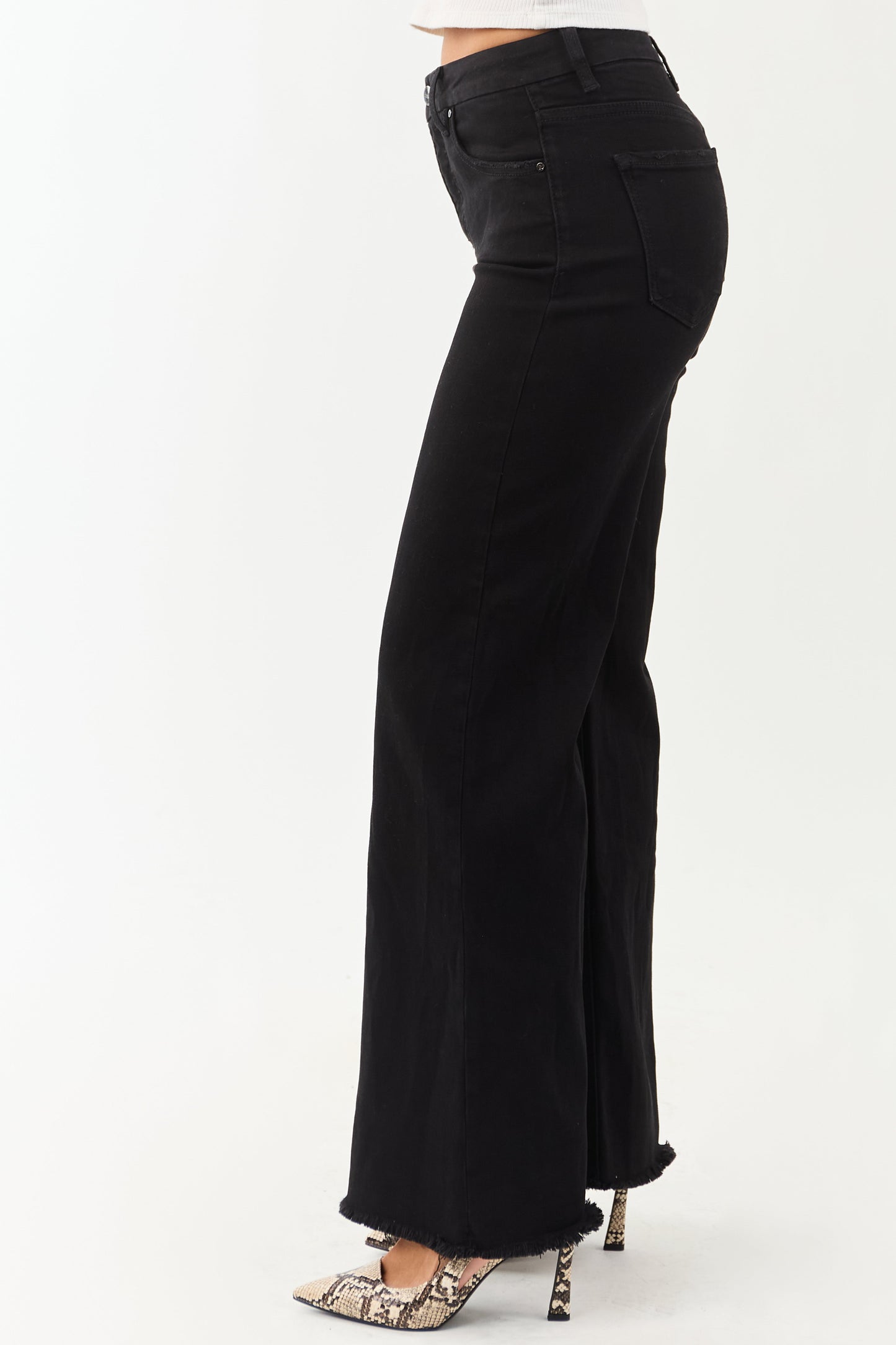 Risen Black Stretchy Tummy Control Wide Leg Jeans