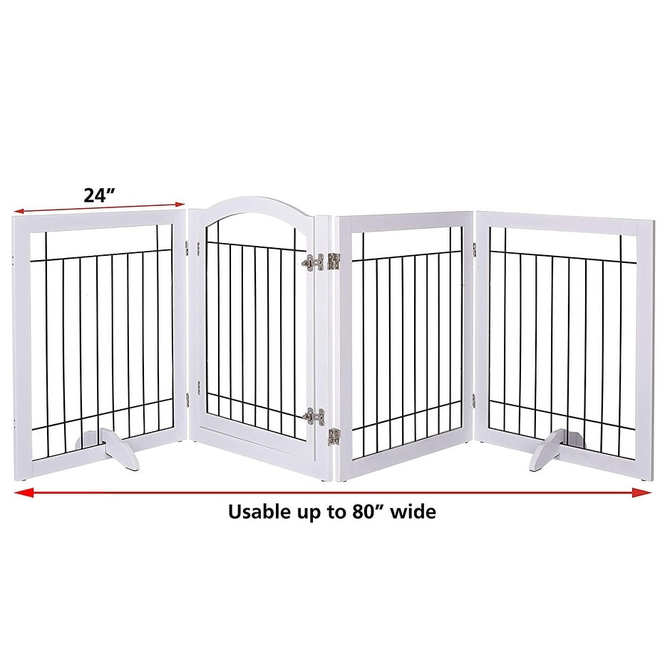 SPIRICH 96 inch Extra Wide 30 inches Tall Dog gate with Door Walk Through, Freestanding Wire Pet Gate,Pet Puppy Safety Fence
