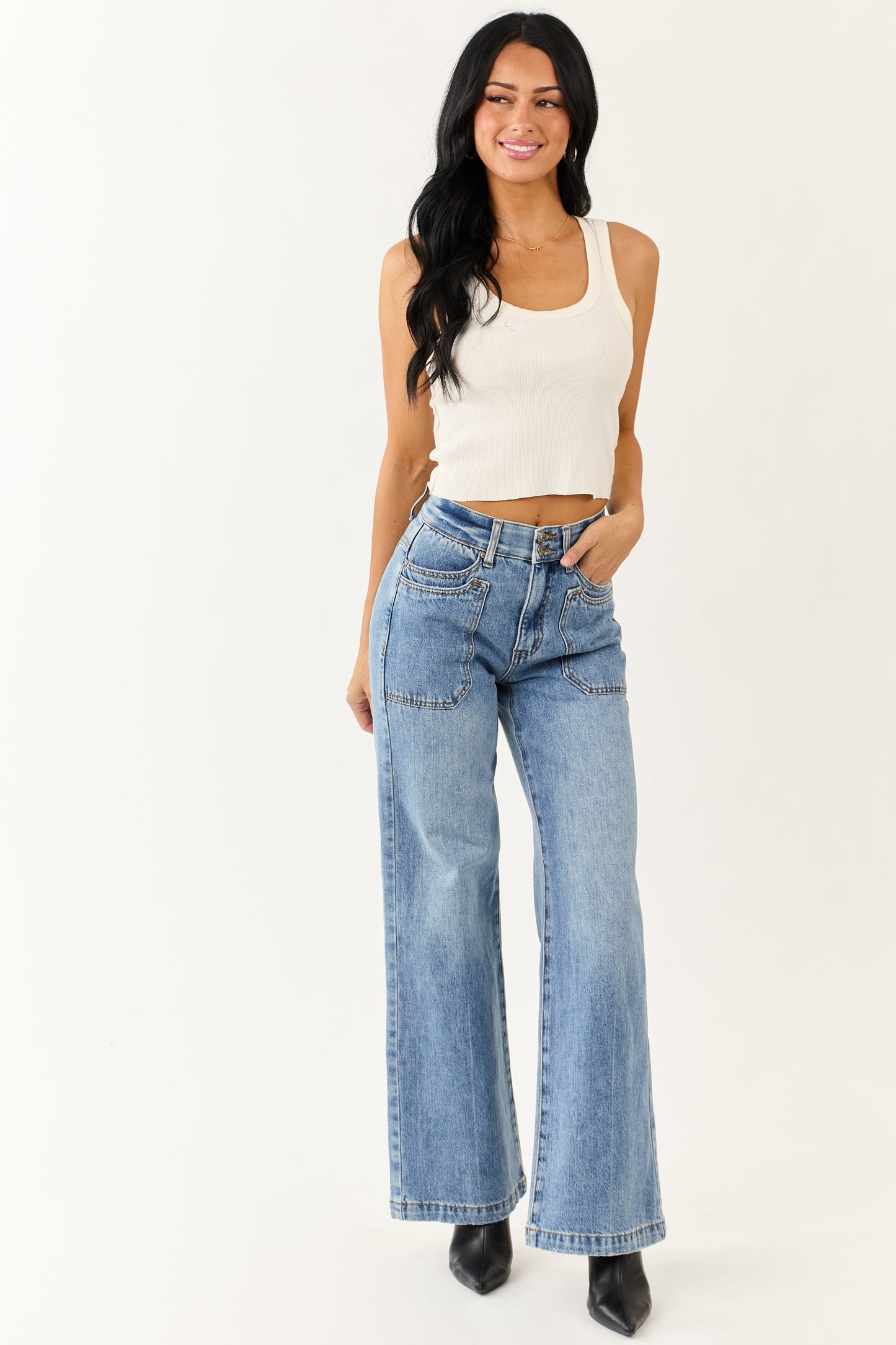 Saige Medium Tummy Control Double Pocket Wide Jeans