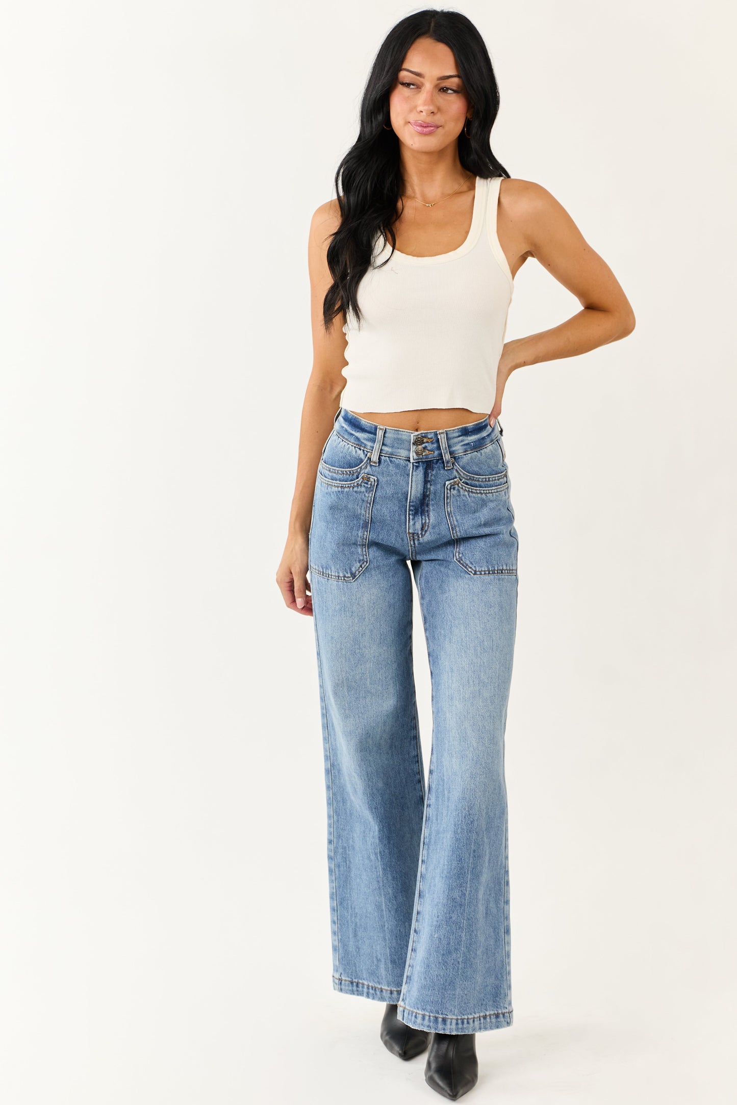 Saige Medium Tummy Control Double Pocket Wide Jeans