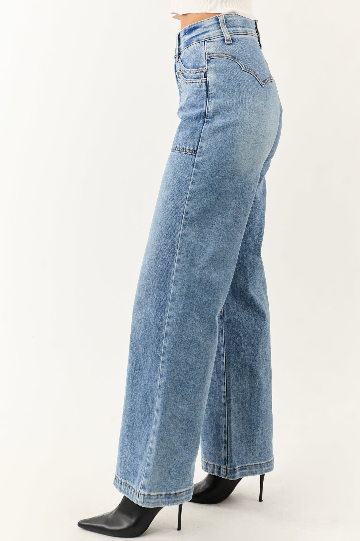 Saige Medium Tummy Control Double Pocket Wide Jeans