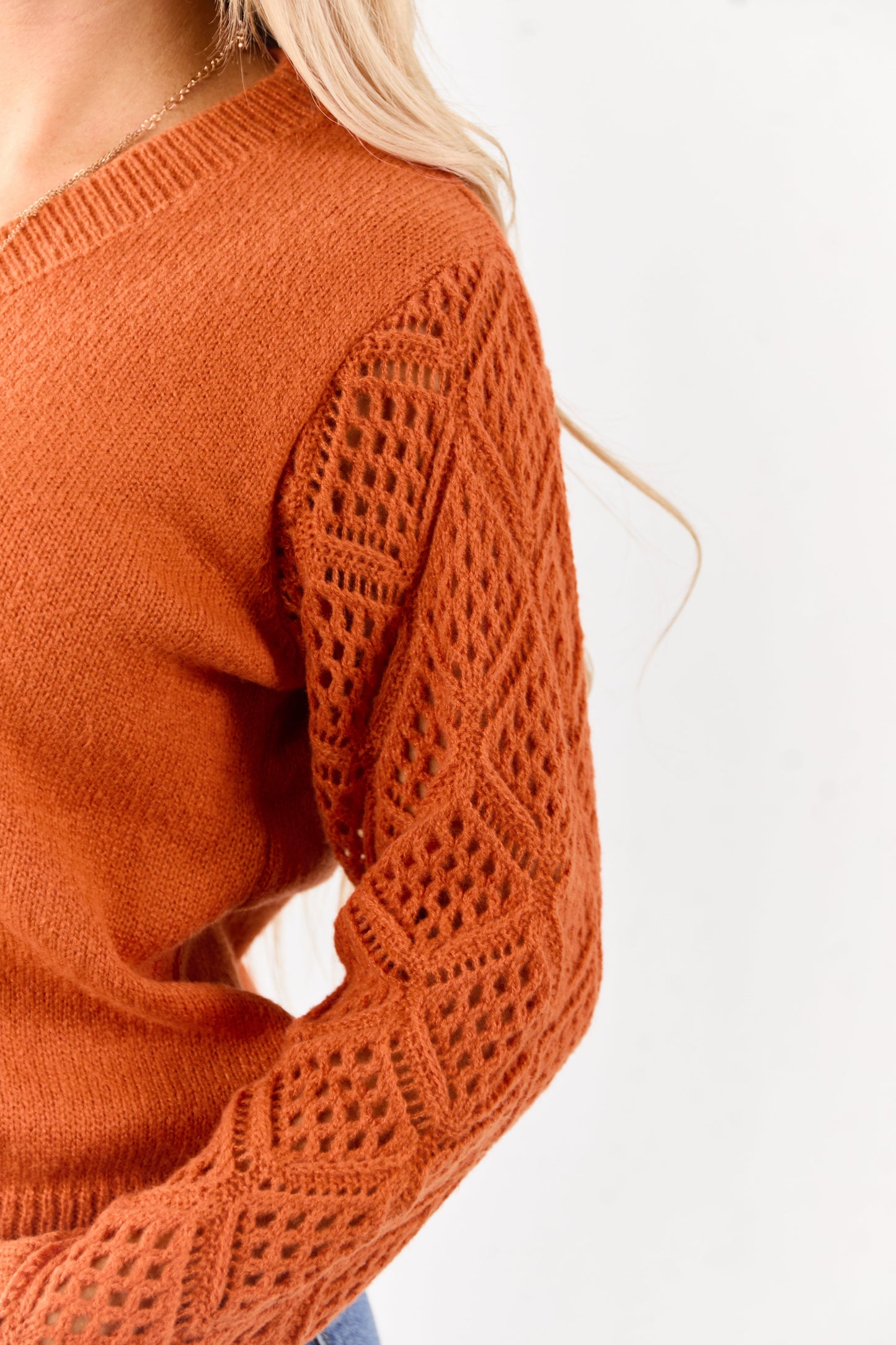 Sedona Open Knit Sleeve V-Neck Pullover Sweater