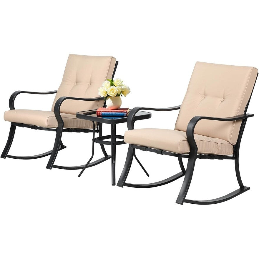 Solaura 3-piece Outdoor Patio Rocking Chairs Conversation Bistro Set