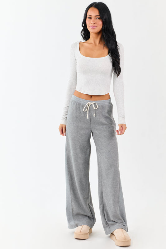 Steel Waffle Knit Wide Leg Drawstring Pants
