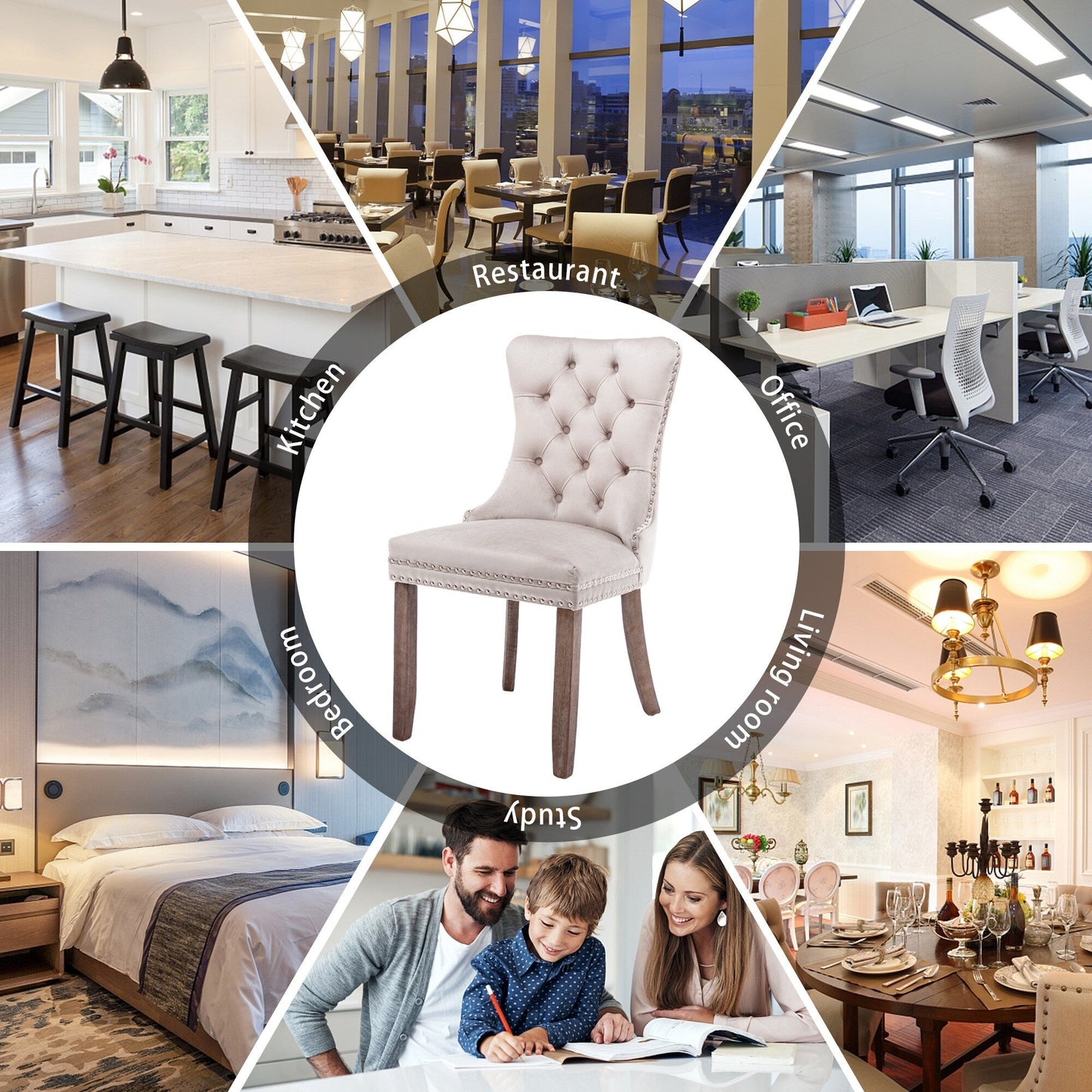 Upholstered Tufted Velvet Dining Chair with Solid Wood Legs Set of 6