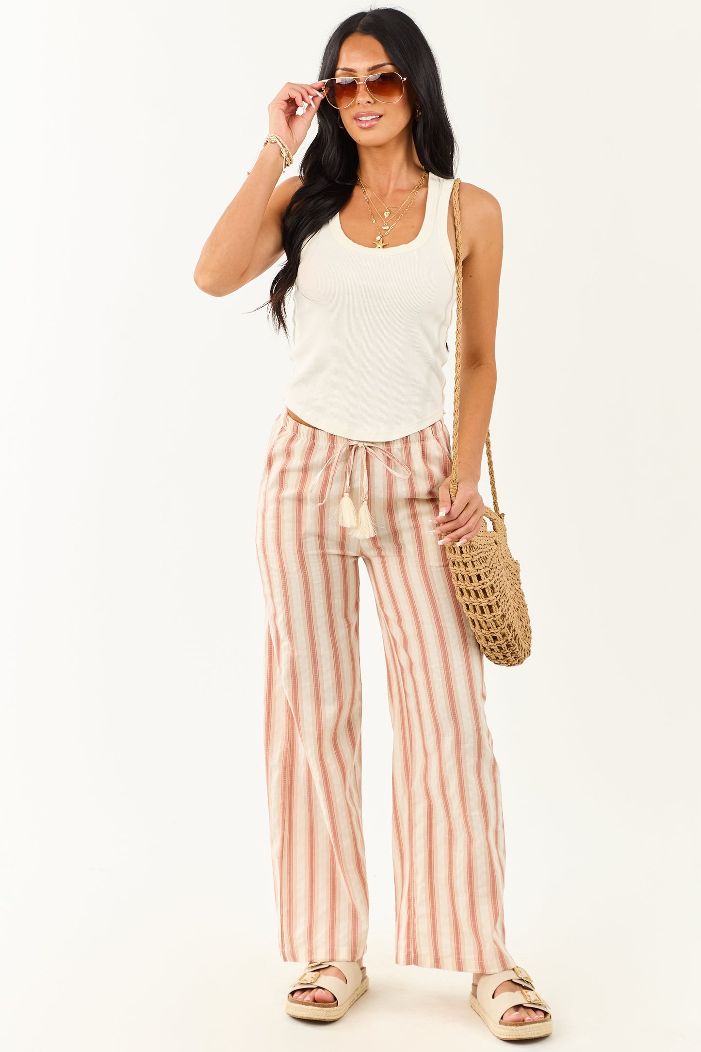 Vanilla Striped Lightweight Cotton Flowy Pants