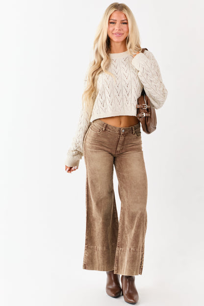 Almond Cable Knit Boxy Pointelle Sweater