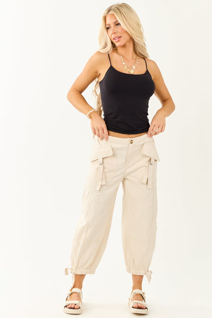 Almond Cargo Pocket Barrel Jogger Pants