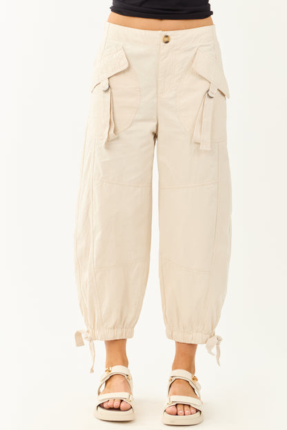 Almond Cargo Pocket Barrel Jogger Pants