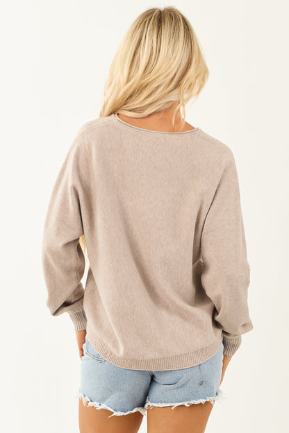 Almond Front Seam Round Neck Relaxed Sweater