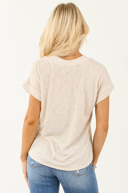 Almond Relaxed V Neck Slub Knit Top