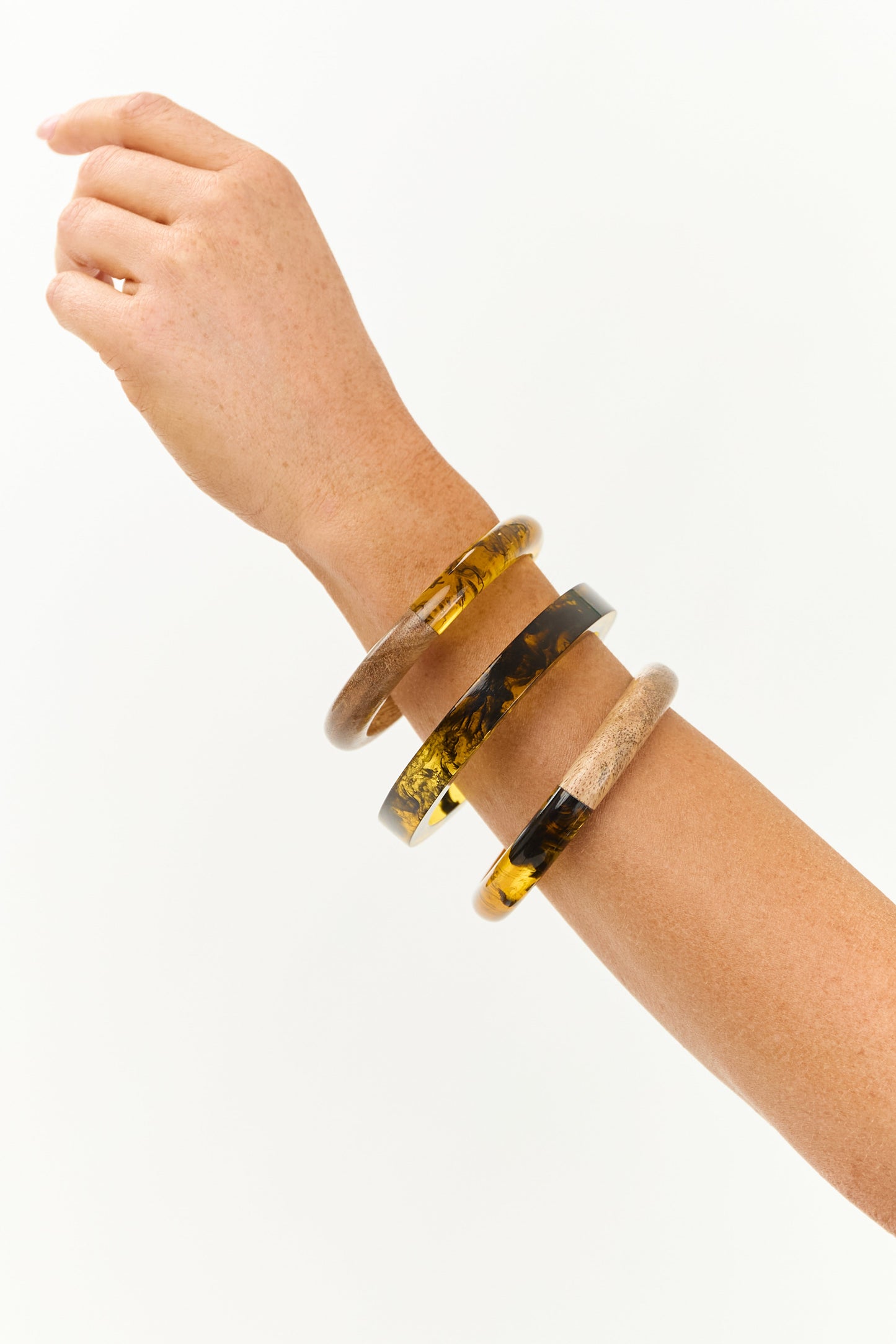 Amber 3 Piece Wooden Marbled Bangle Bracelet Set