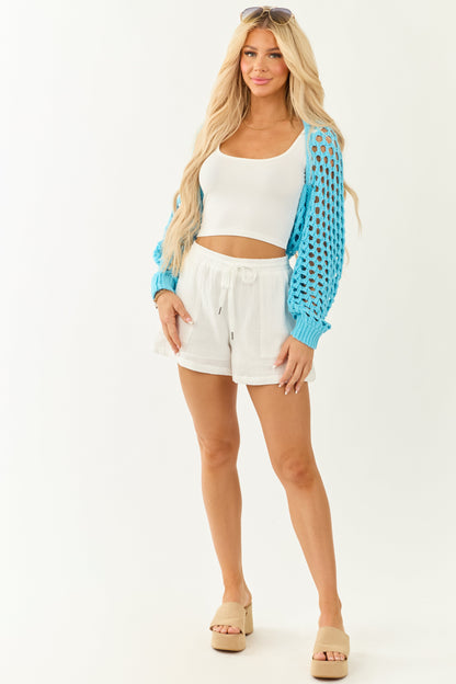 Baby Blue Open Knit Long Sleeve Shrug Cardigan